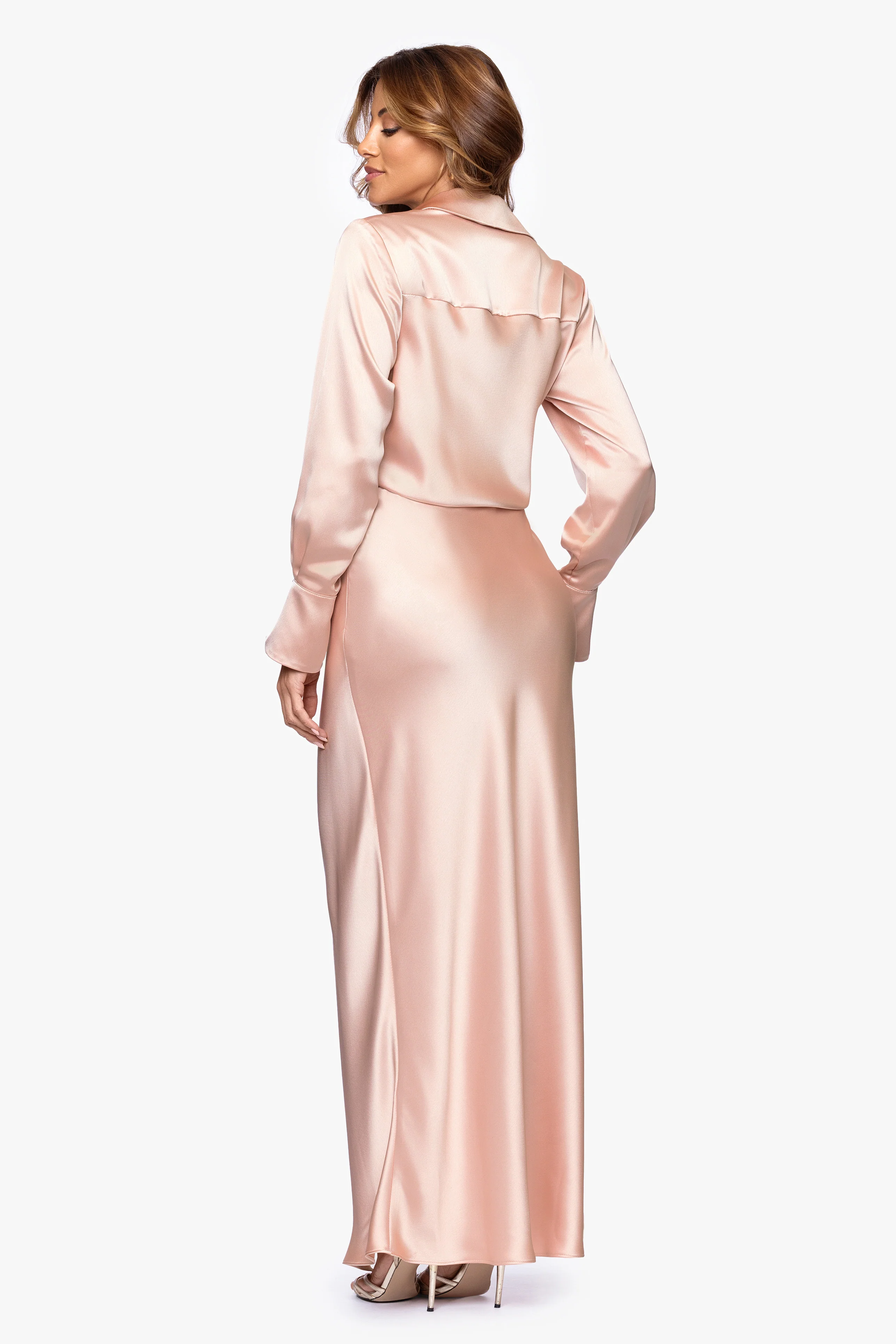 "Emery" Satin Long Sleeve Collared Dress - Image 24