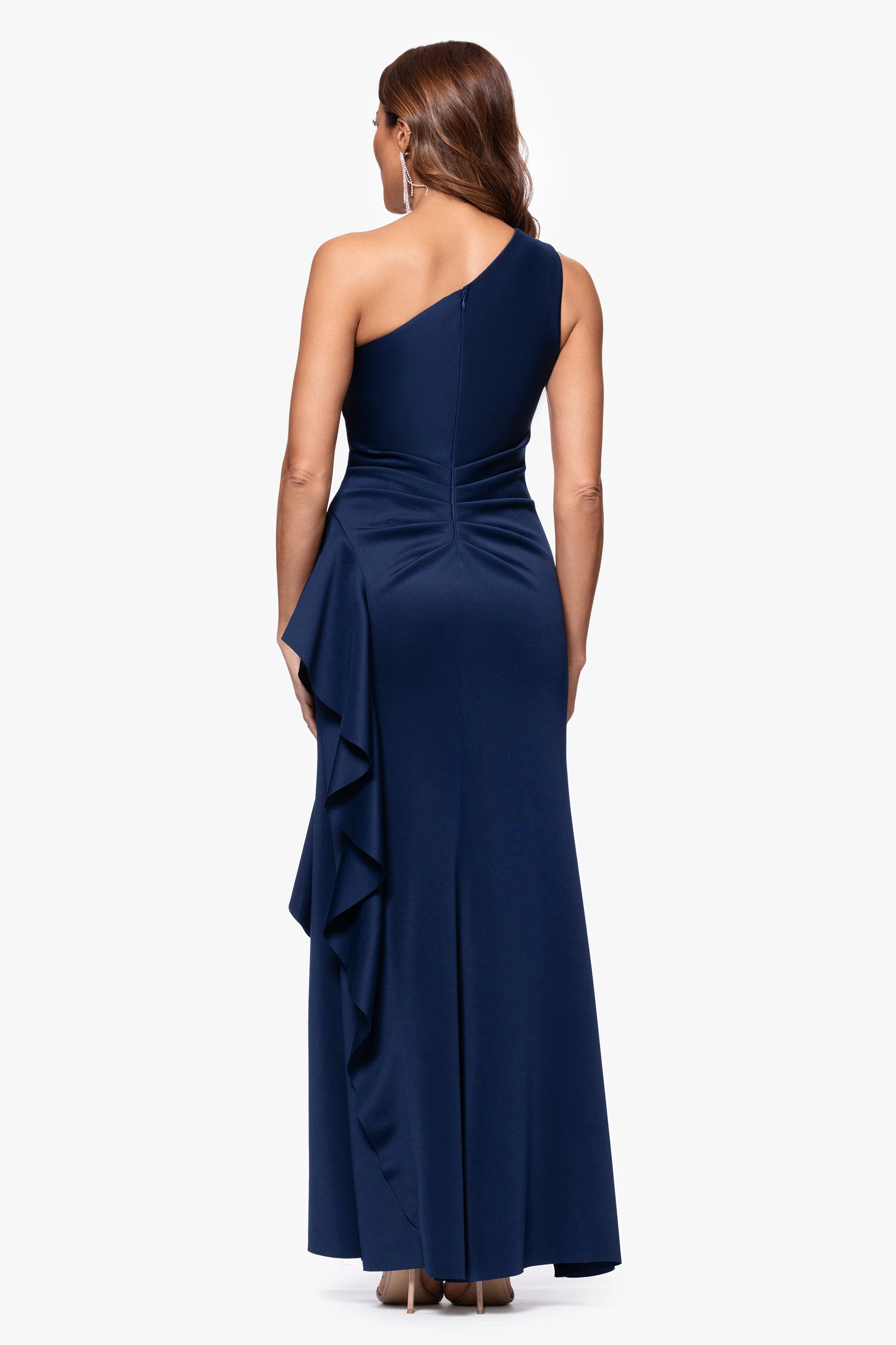 "Flo" Long Techno Scuba One Shoulder Ruffle Dress - Image 22