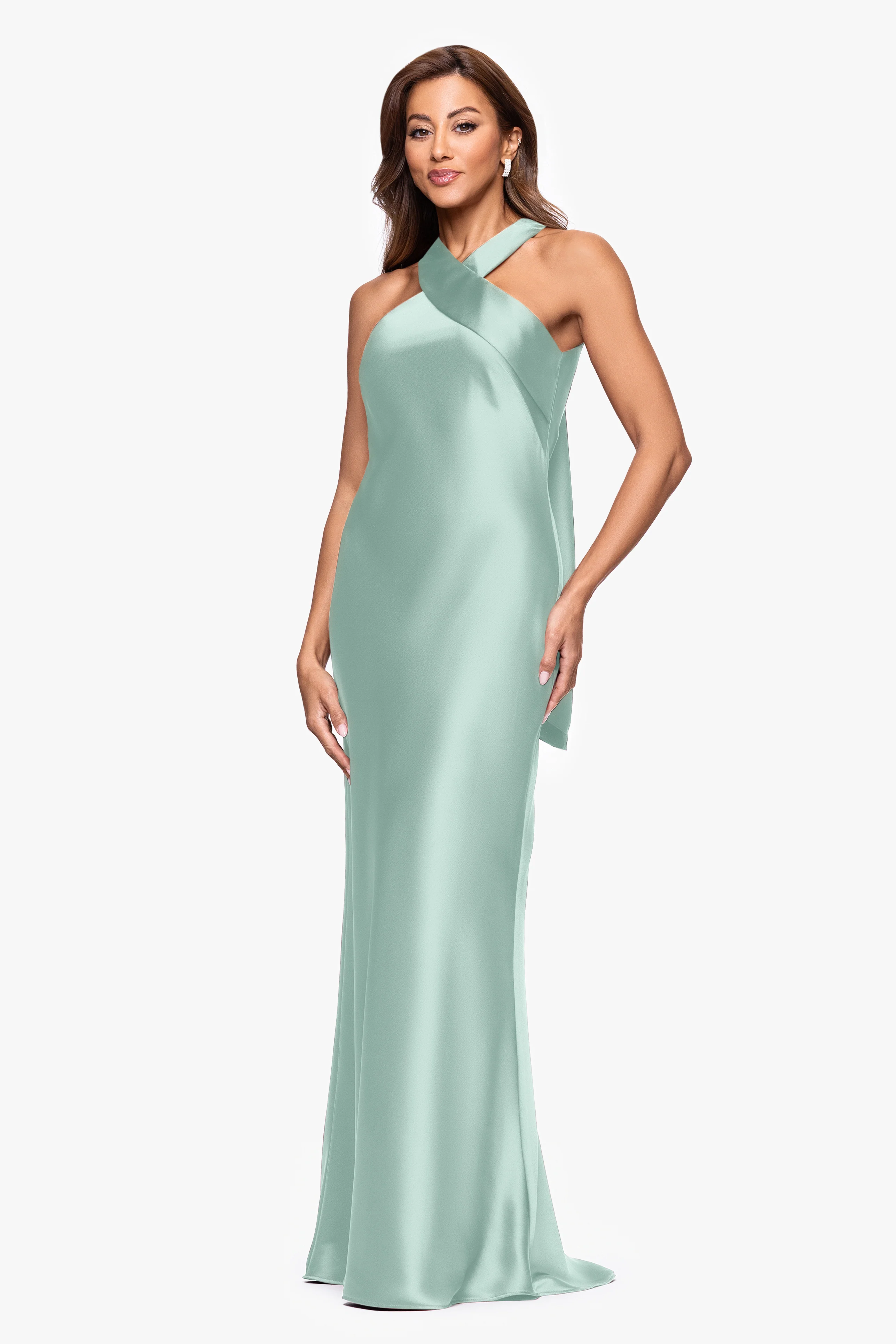 "Francesca" Satin Halter Tie Neck Dress - Image 26