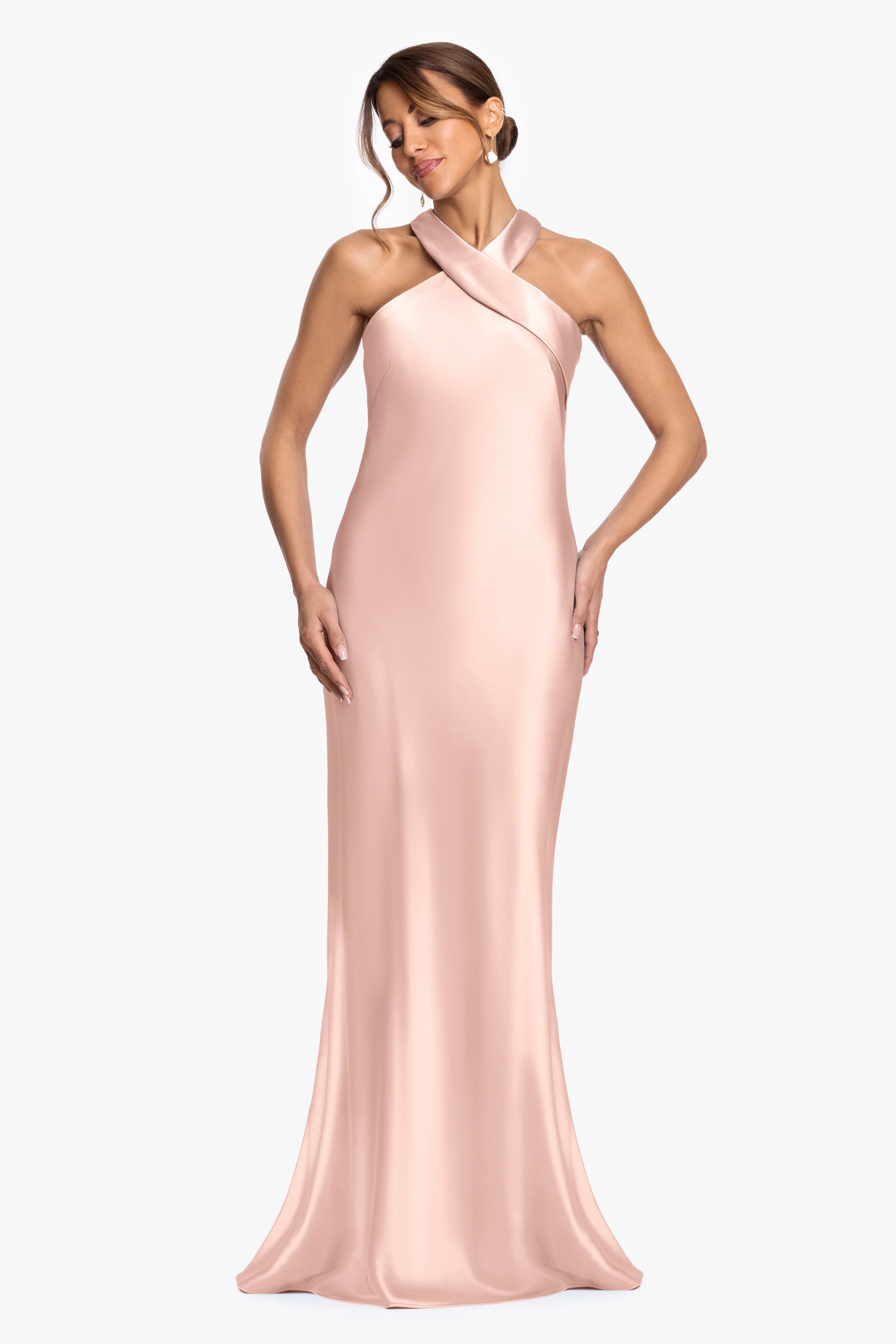 "Francesca" Satin Halter Tie Neck Dress - Image 12