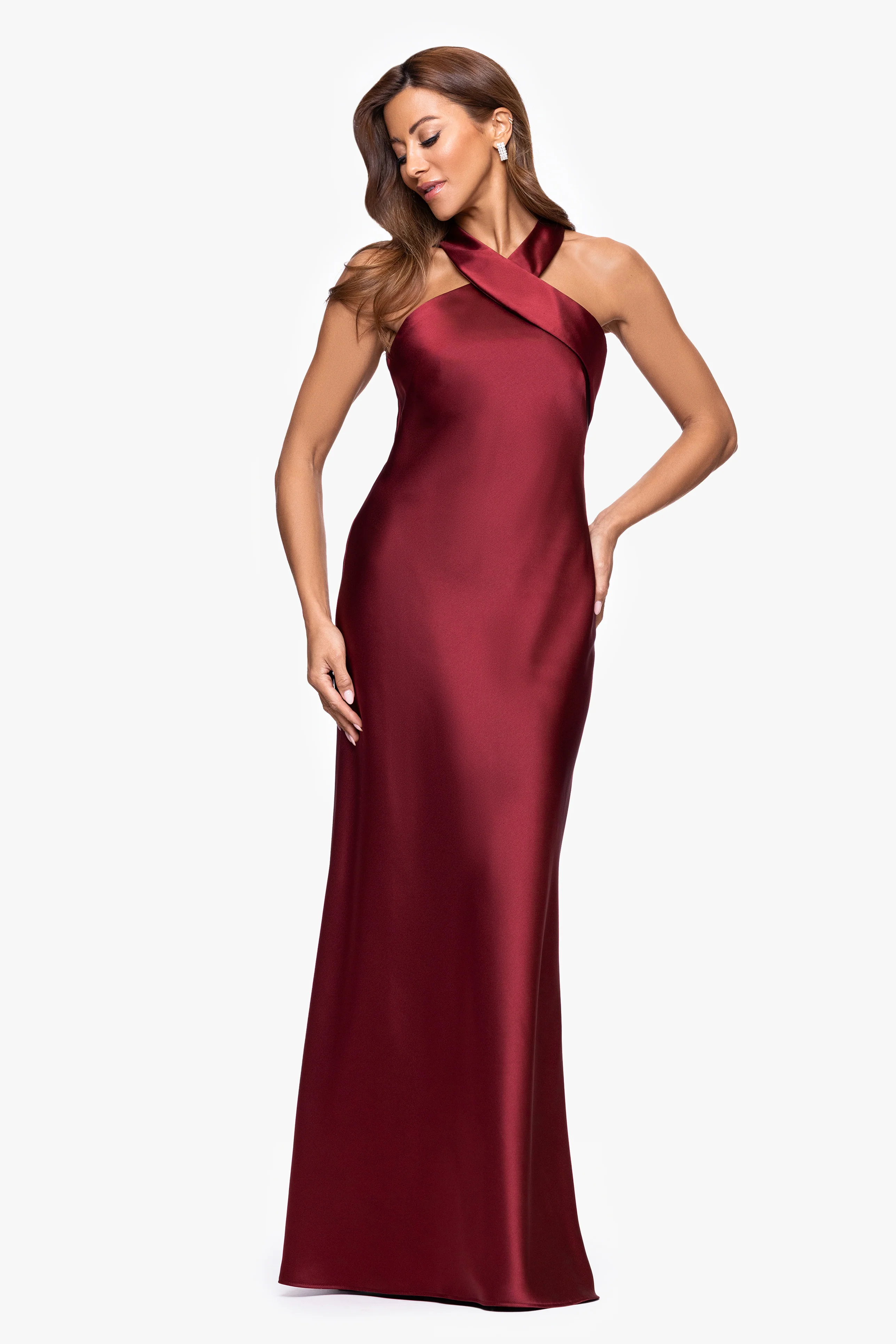 "Francesca" Satin Halter Tie Neck Dress - Image 28