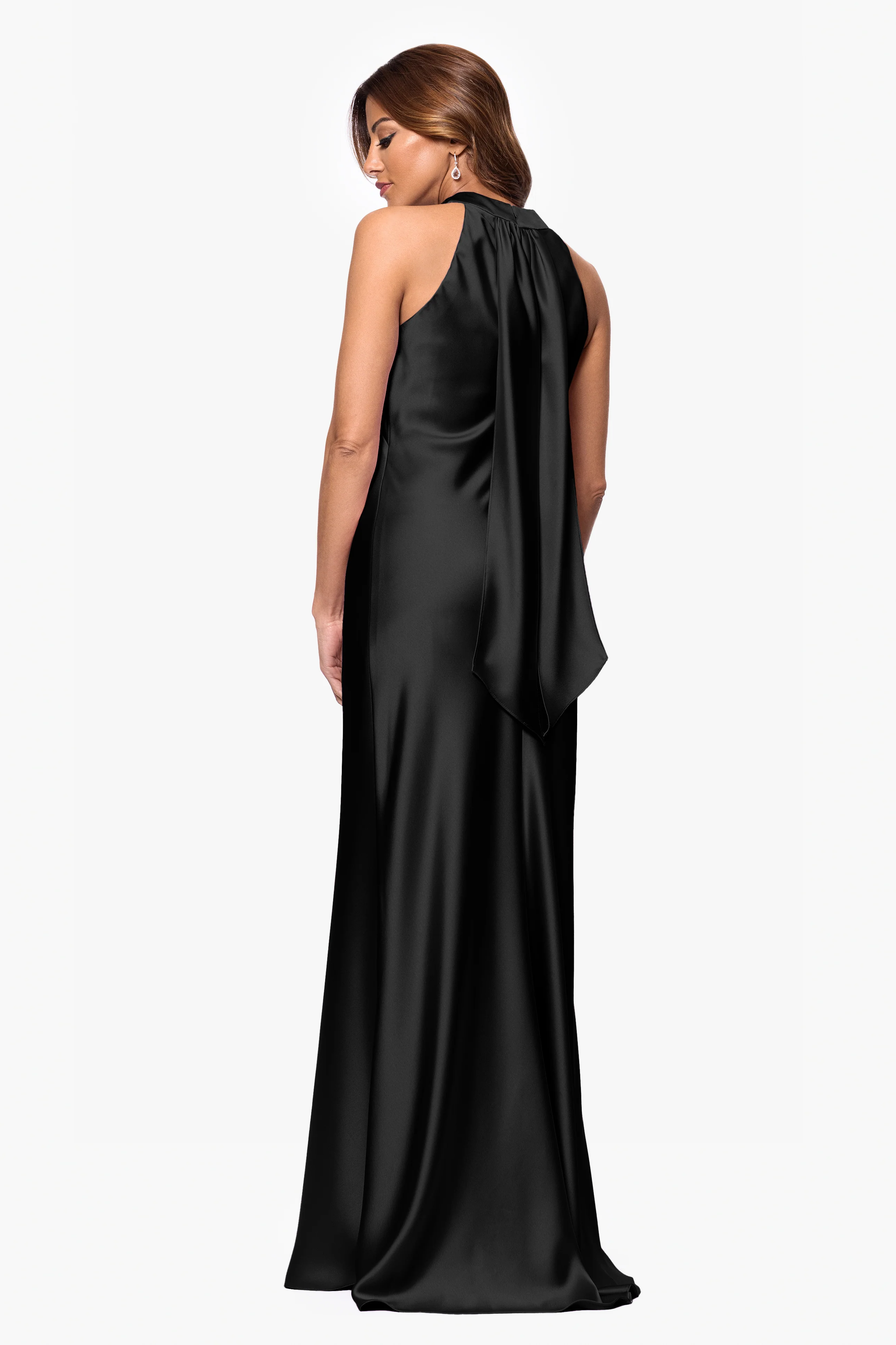 "Francesca" Satin Halter Tie Neck Dress - Image 9