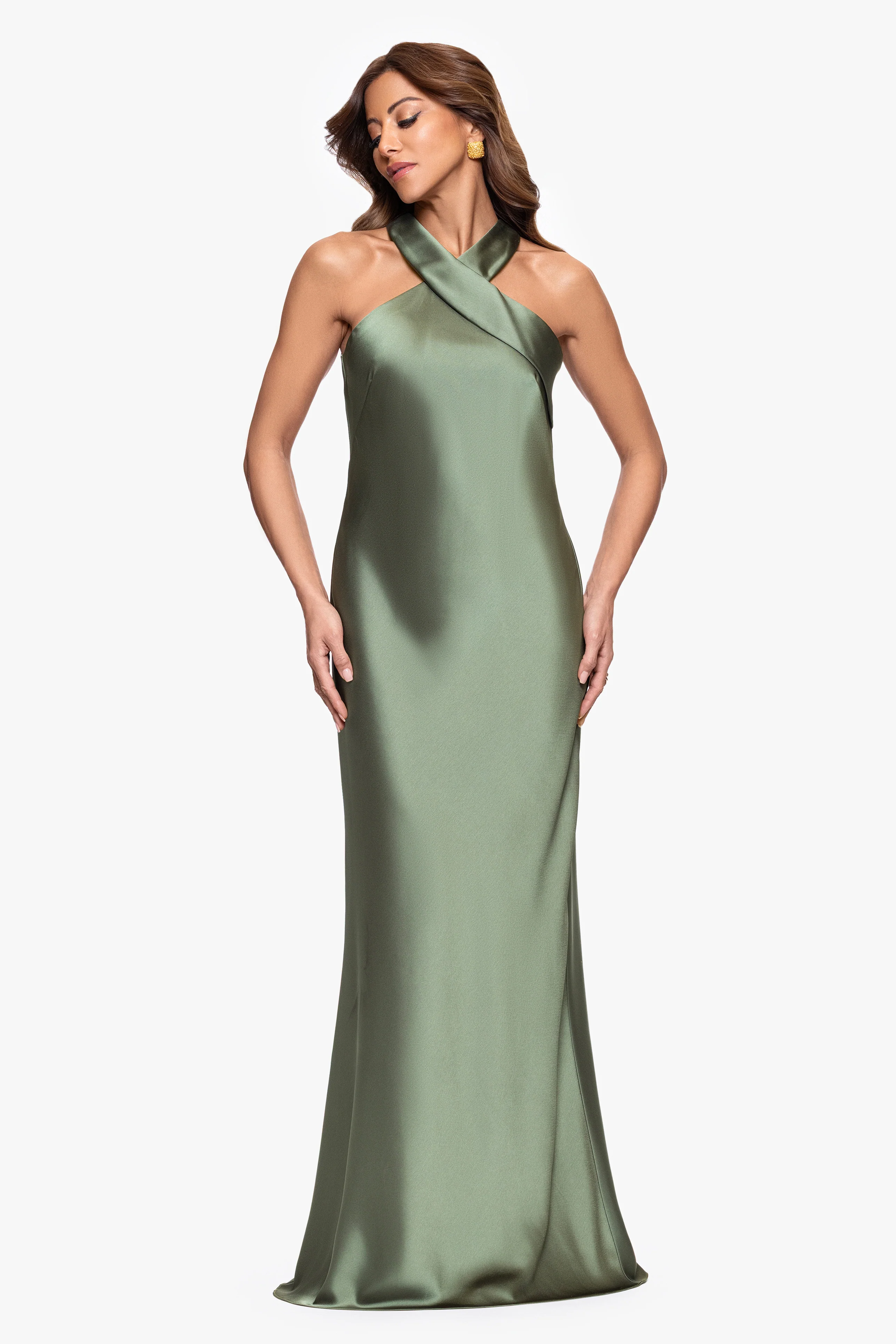 "Francesca" Satin Halter Tie Neck Dress