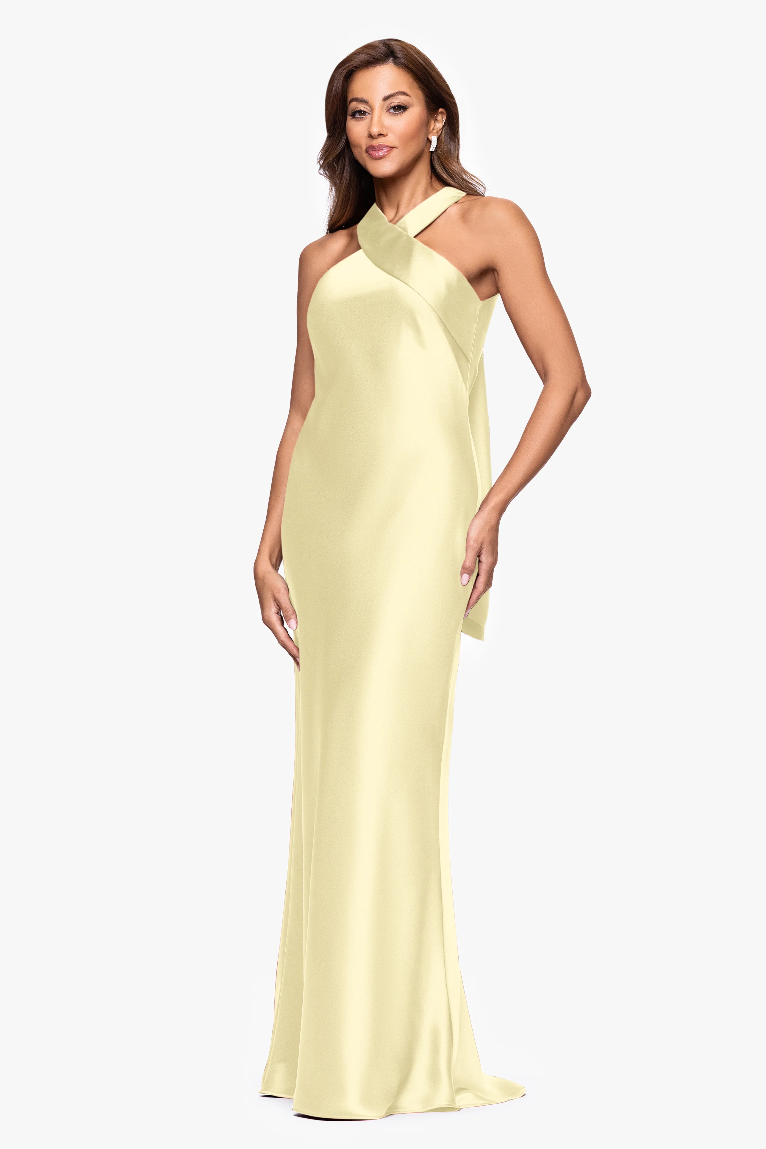 "Francesca" Satin Halter Tie Neck Dress - Image 17