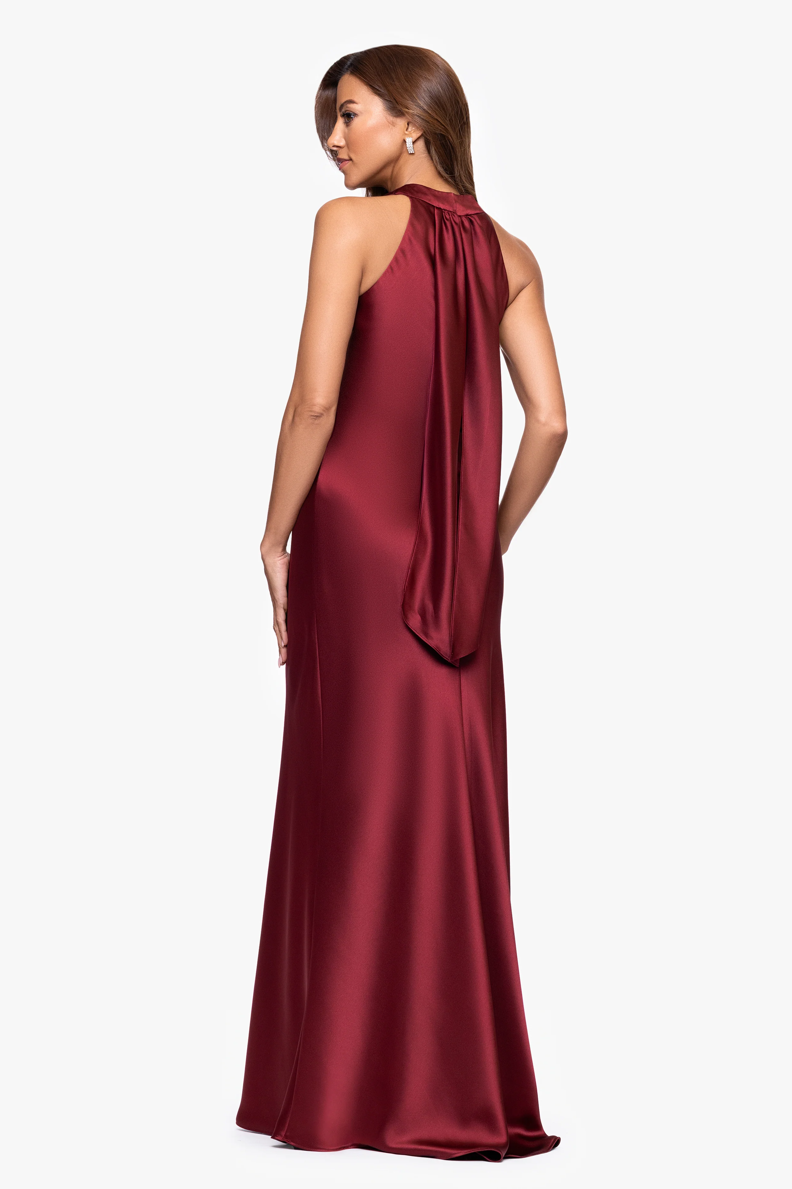 "Francesca" Satin Halter Tie Neck Dress - Image 30