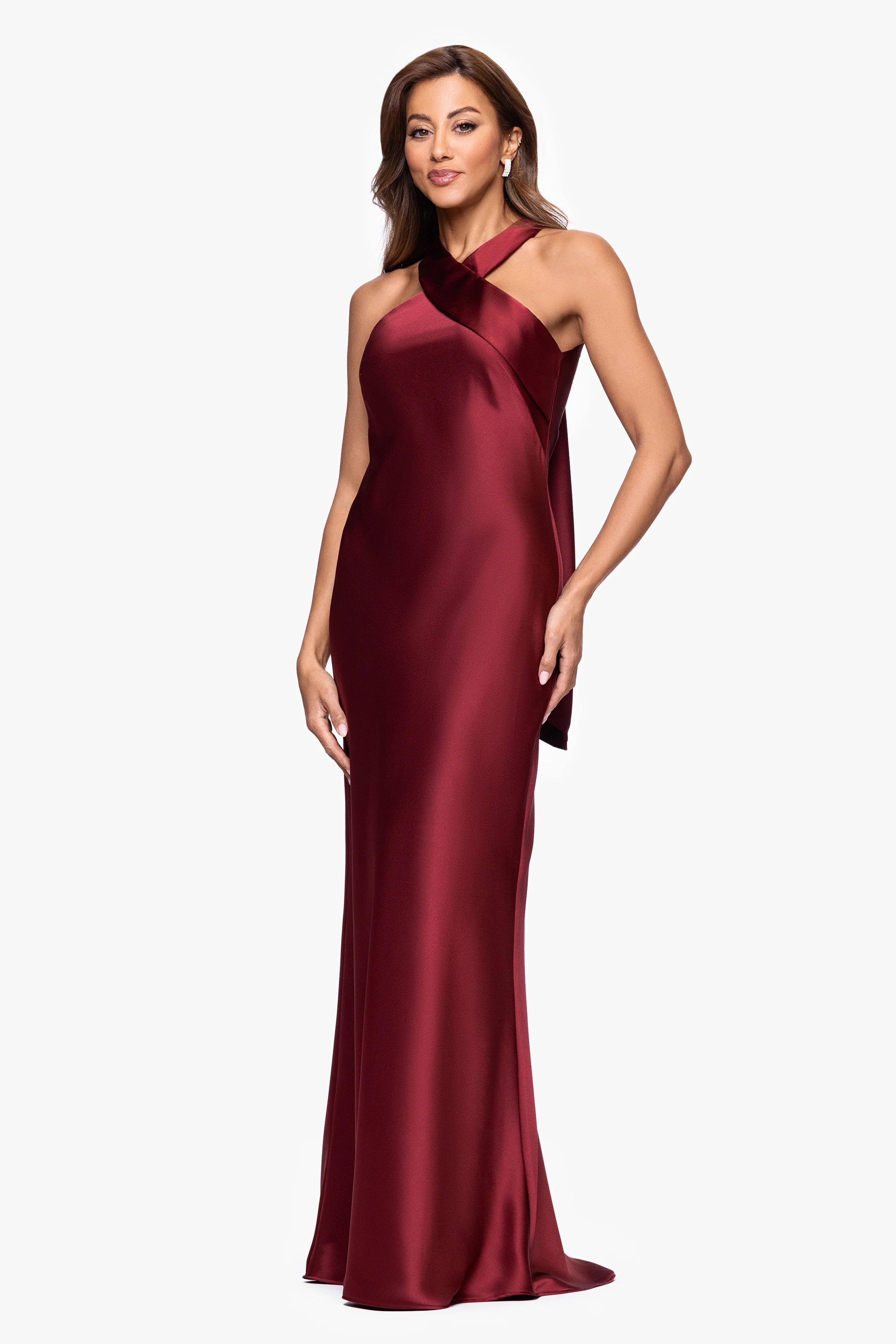 "Francesca" Satin Halter Tie Neck Dress - Image 31