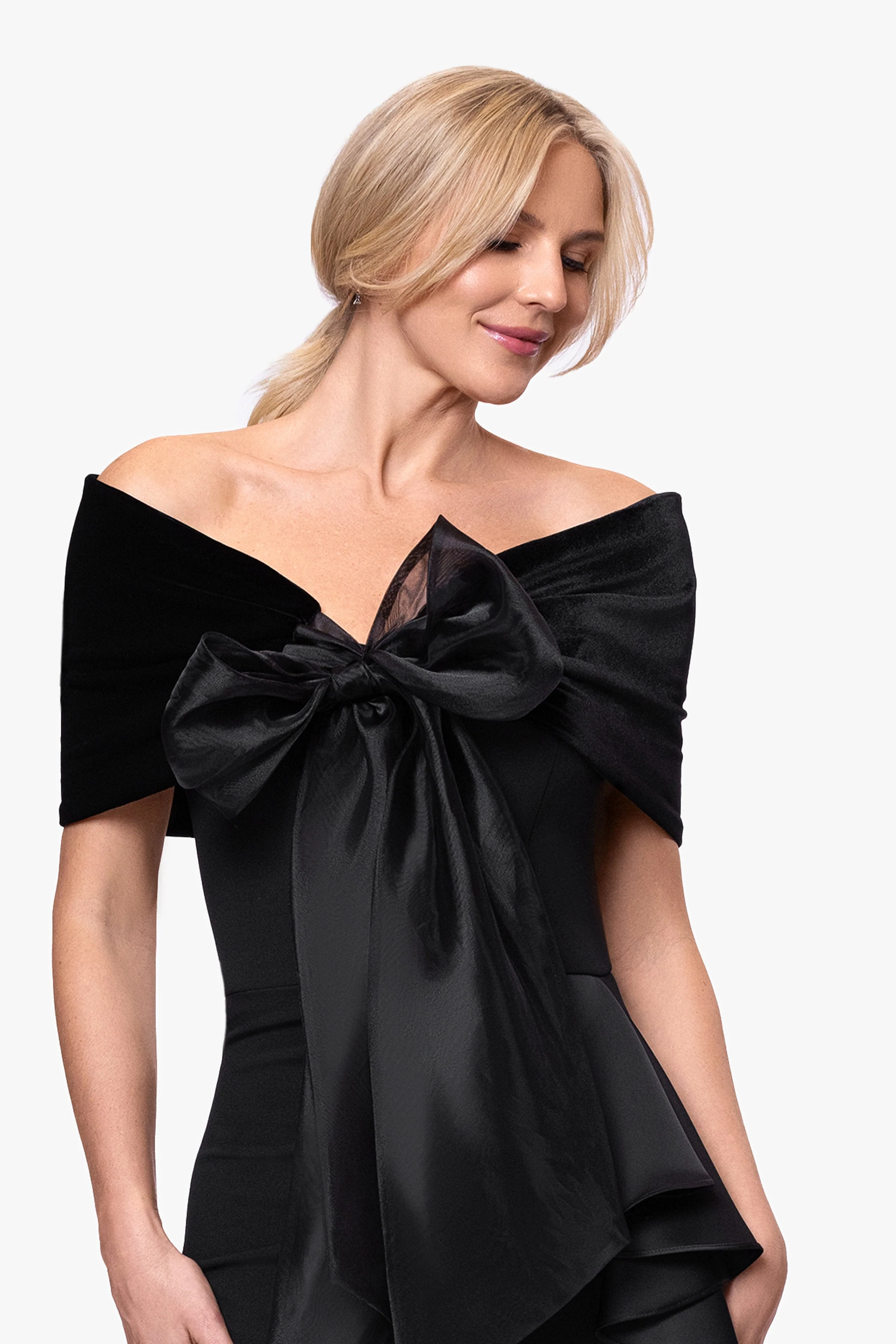 "Georgina" Velvet and Organza Bow Shawl Wrap