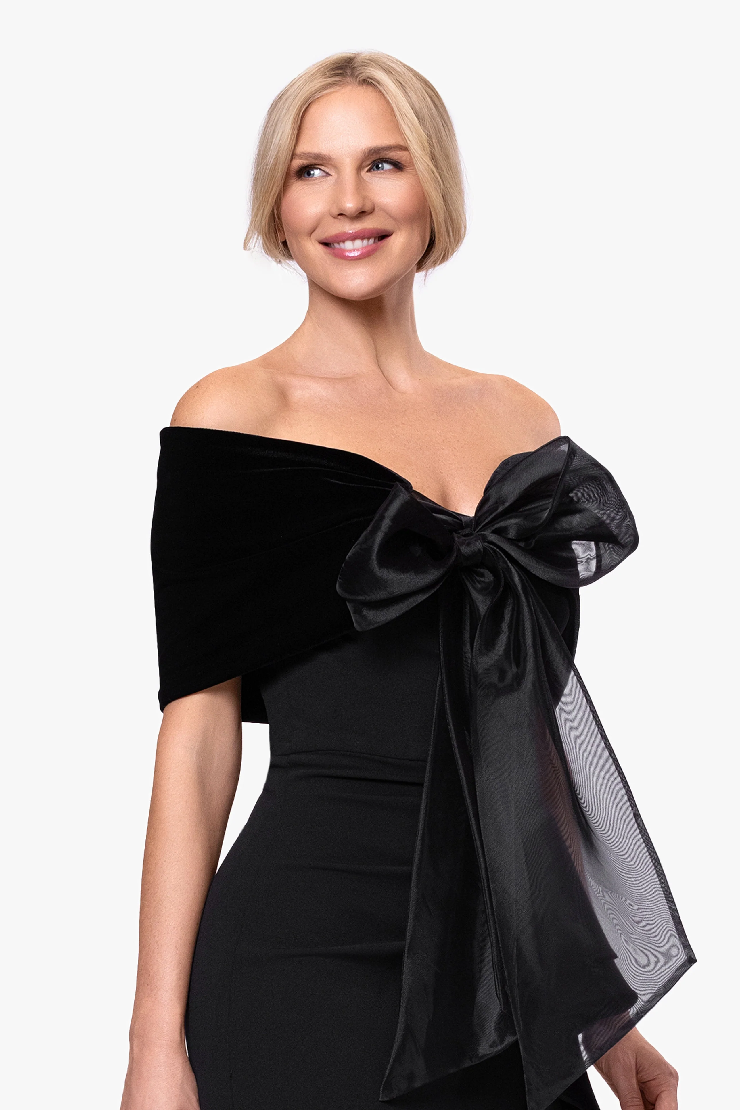 "Georgina" Velvet and Organza Bow Shawl Wrap - Image 3