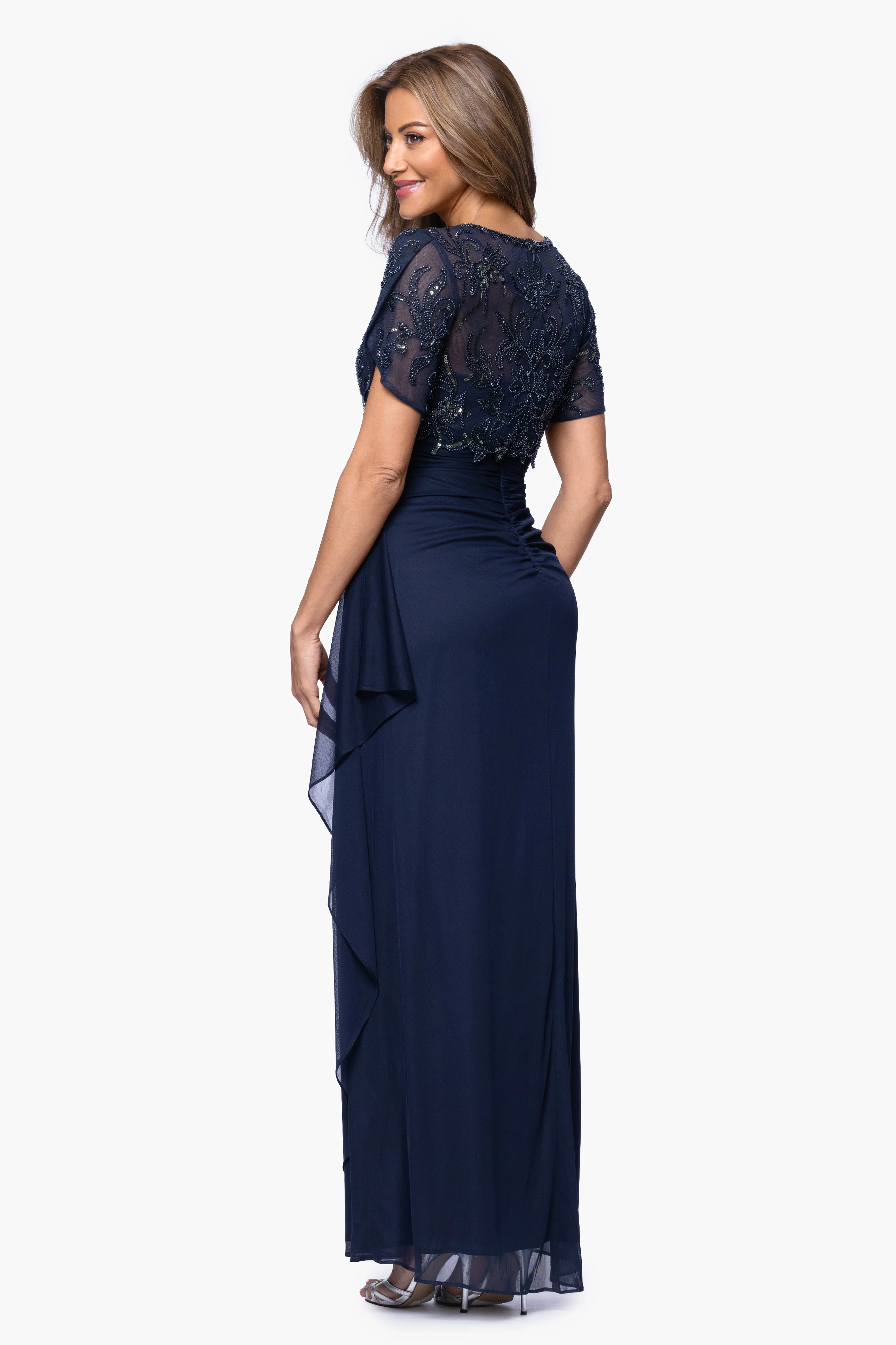 "Giselle" Sheer Matte Jersey Beaded V-Neck Dress - Image 4