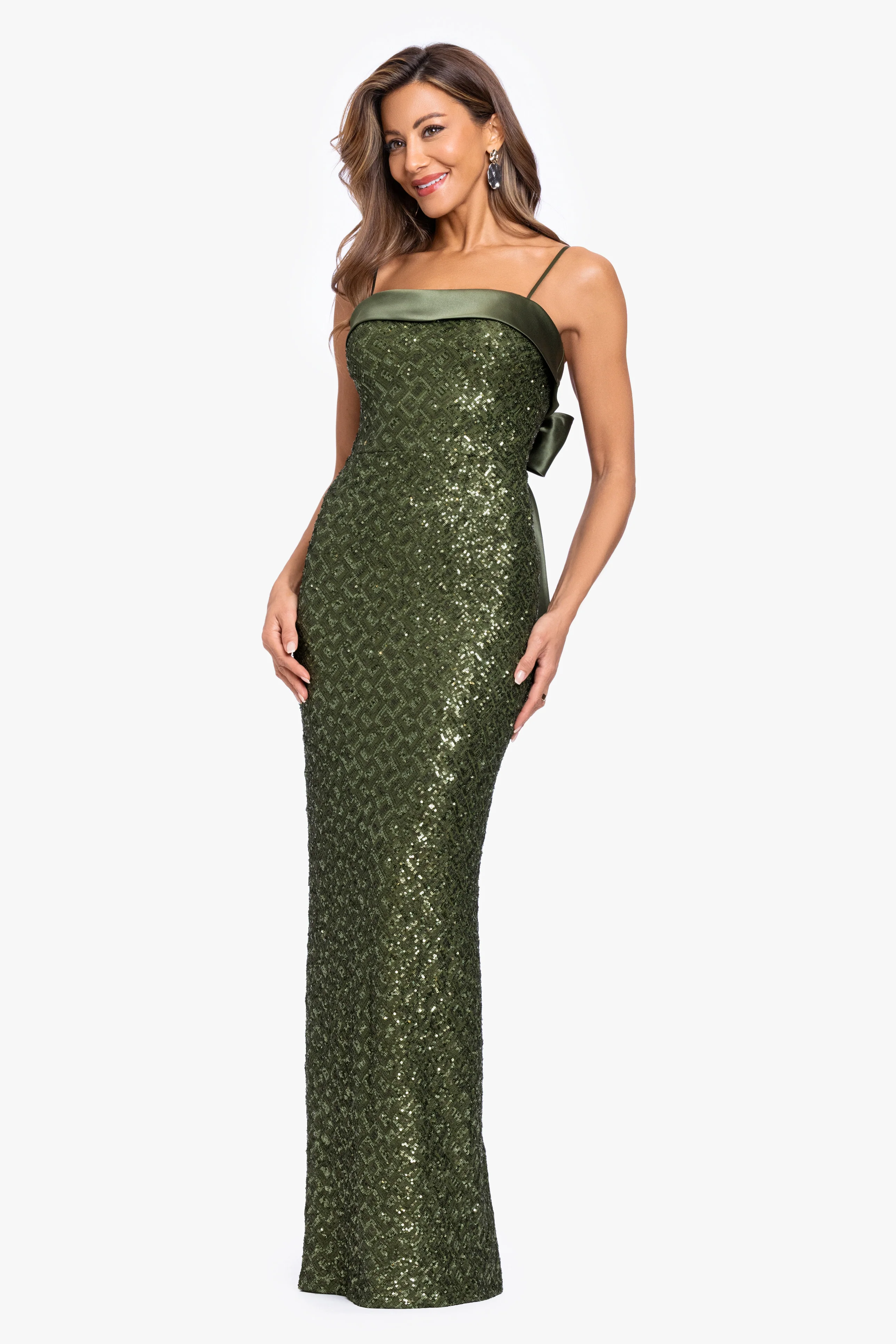 "Gloriana" Sequin Spaghetti Satin Combo Dress - Image 4