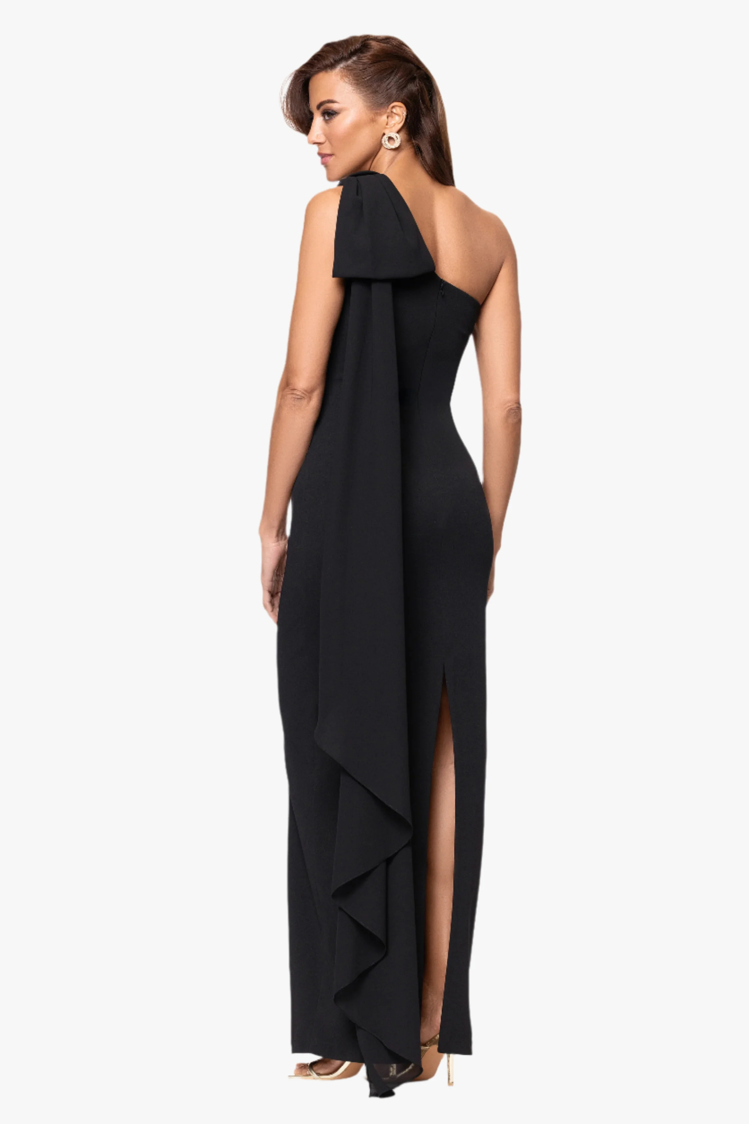 "Grace" Scuba Crepe and Chiffon One Shoulder Shash Dress - Image 4