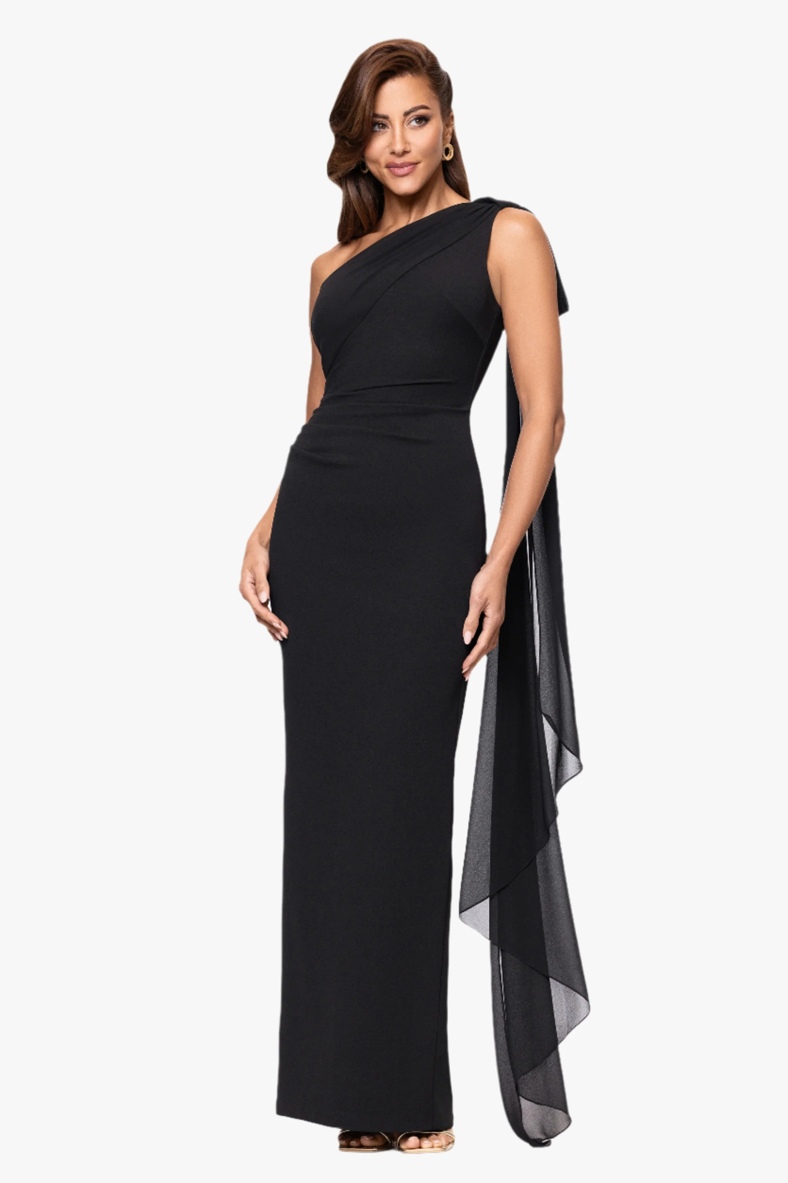 "Grace" Scuba Crepe and Chiffon One Shoulder Shash Dress - Image 5