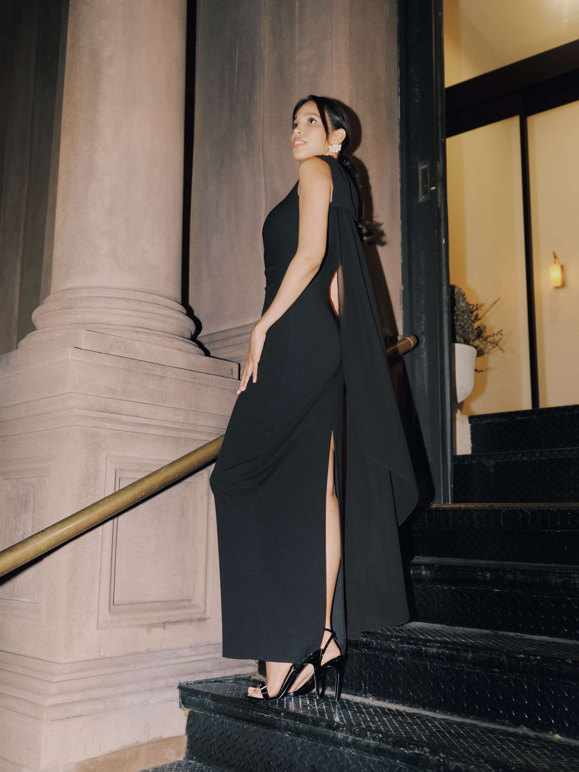 "Grace" Scuba Crepe and Chiffon One Shoulder Shash Dress - Image 6
