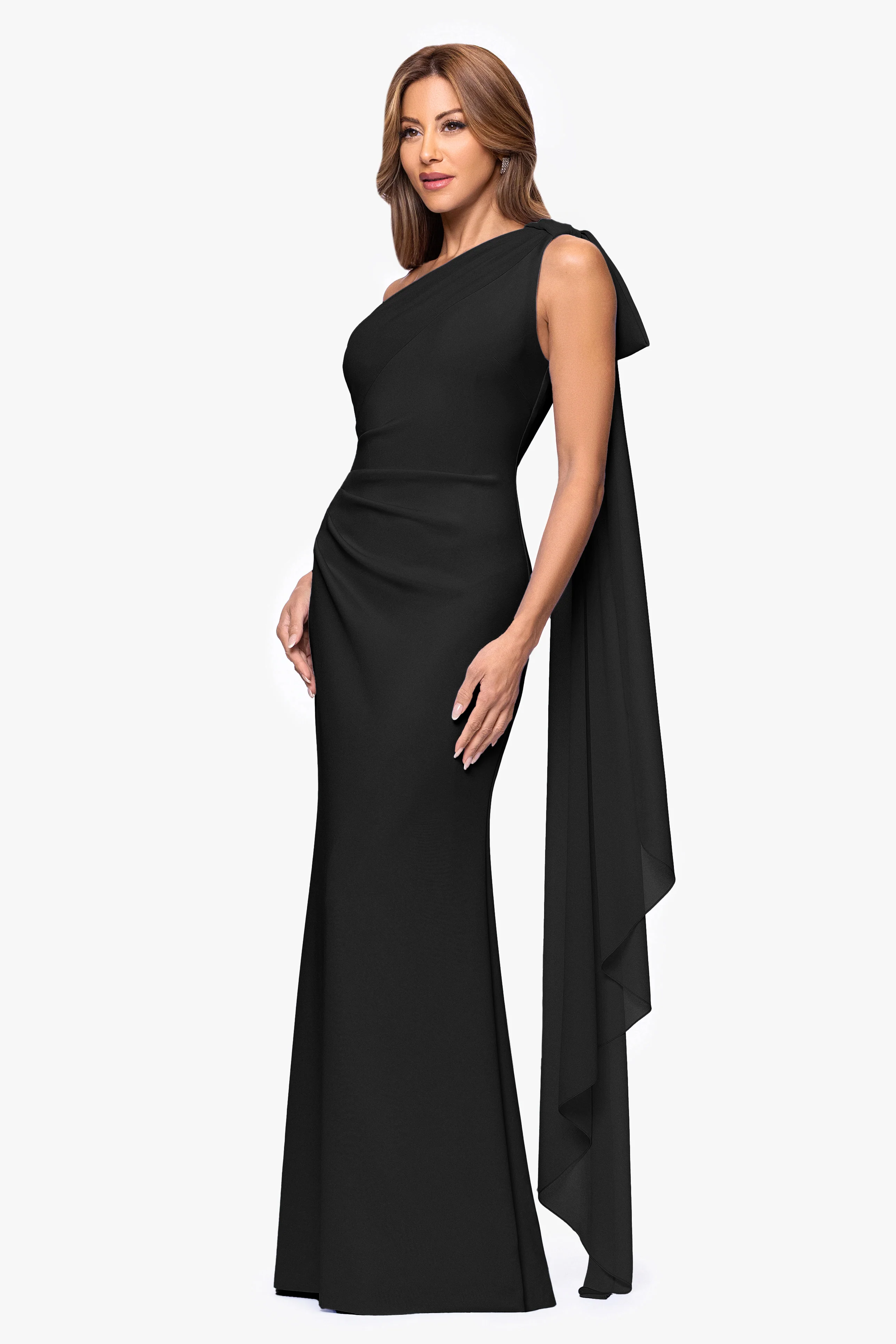 "Gwen" Techno Scuba One Shoulder Sash Dress - Image 4
