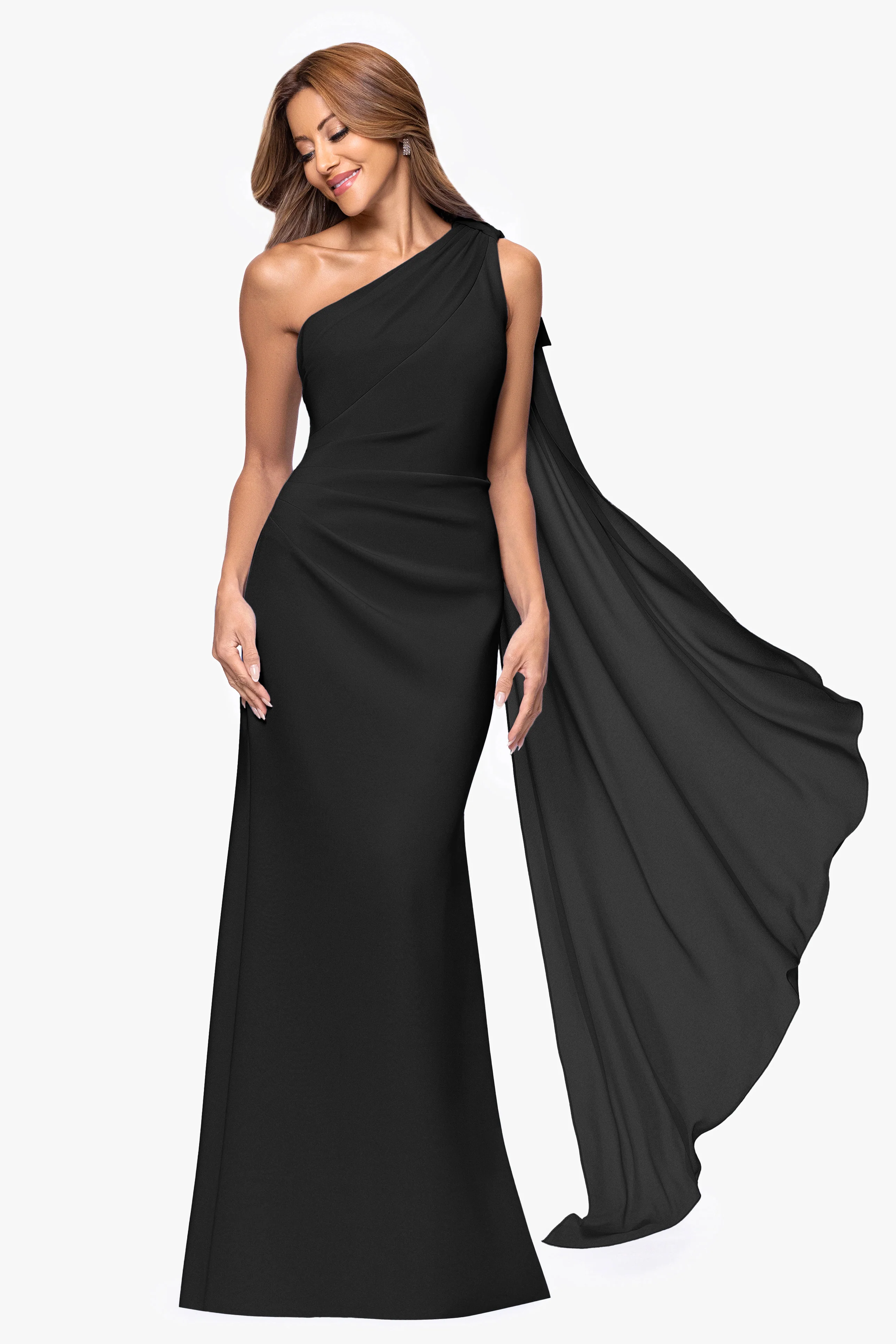 "Gwen" Techno Scuba One Shoulder Sash Dress - Image 5