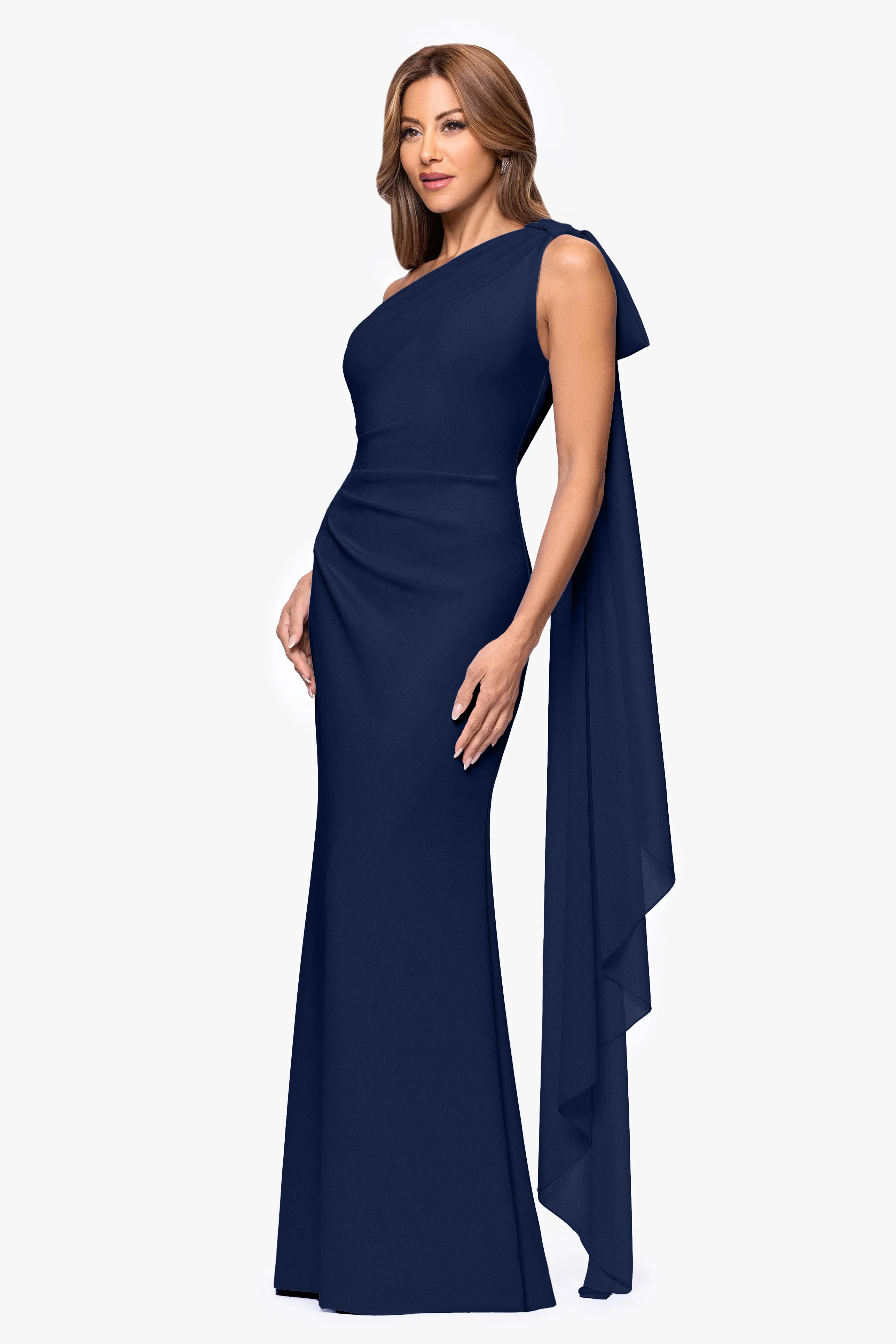 "Gwen" Techno Scuba One Shoulder Sash Dress - Image 10
