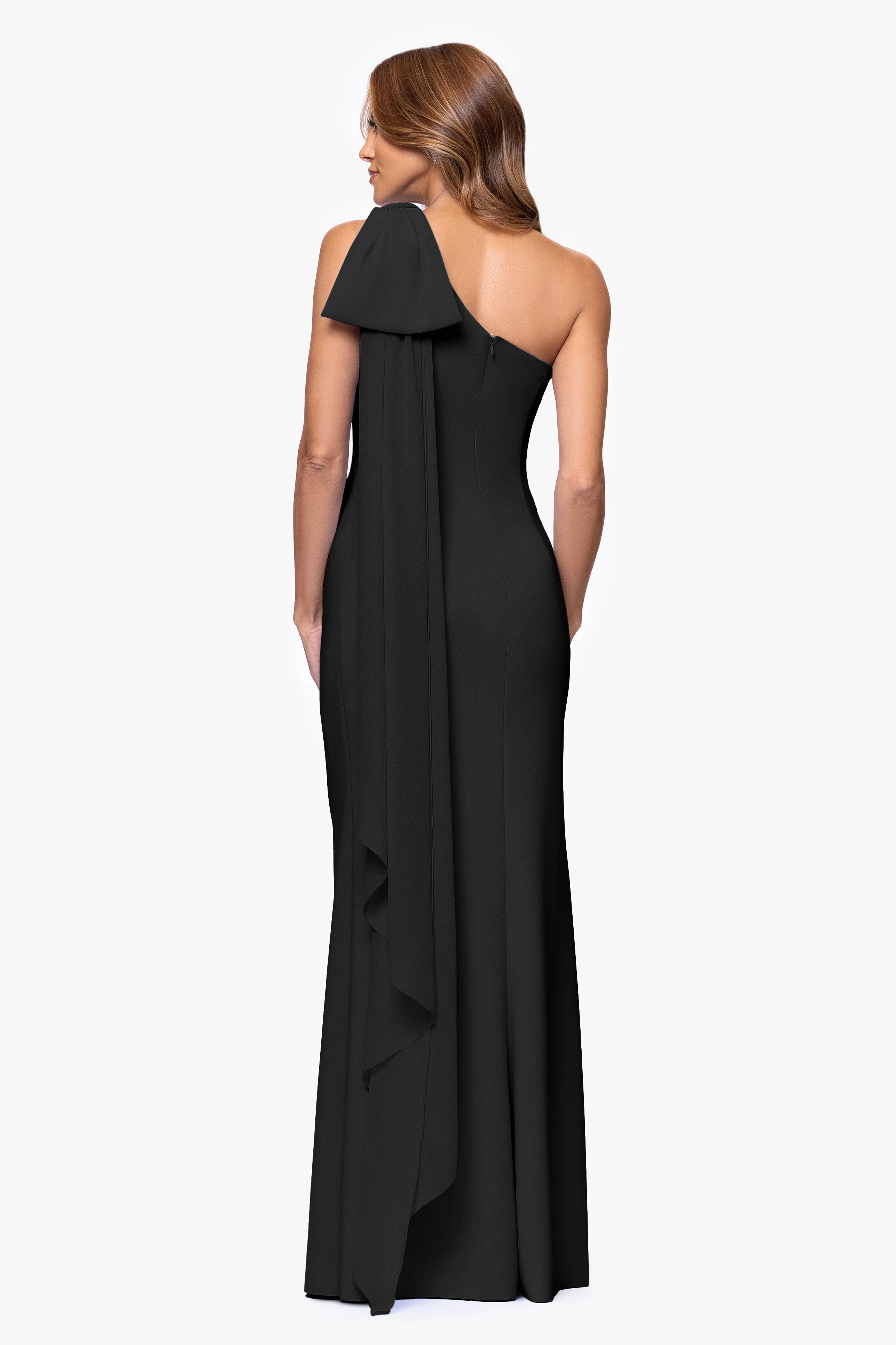 "Gwen" Techno Scuba One Shoulder Sash Dress - Image 3