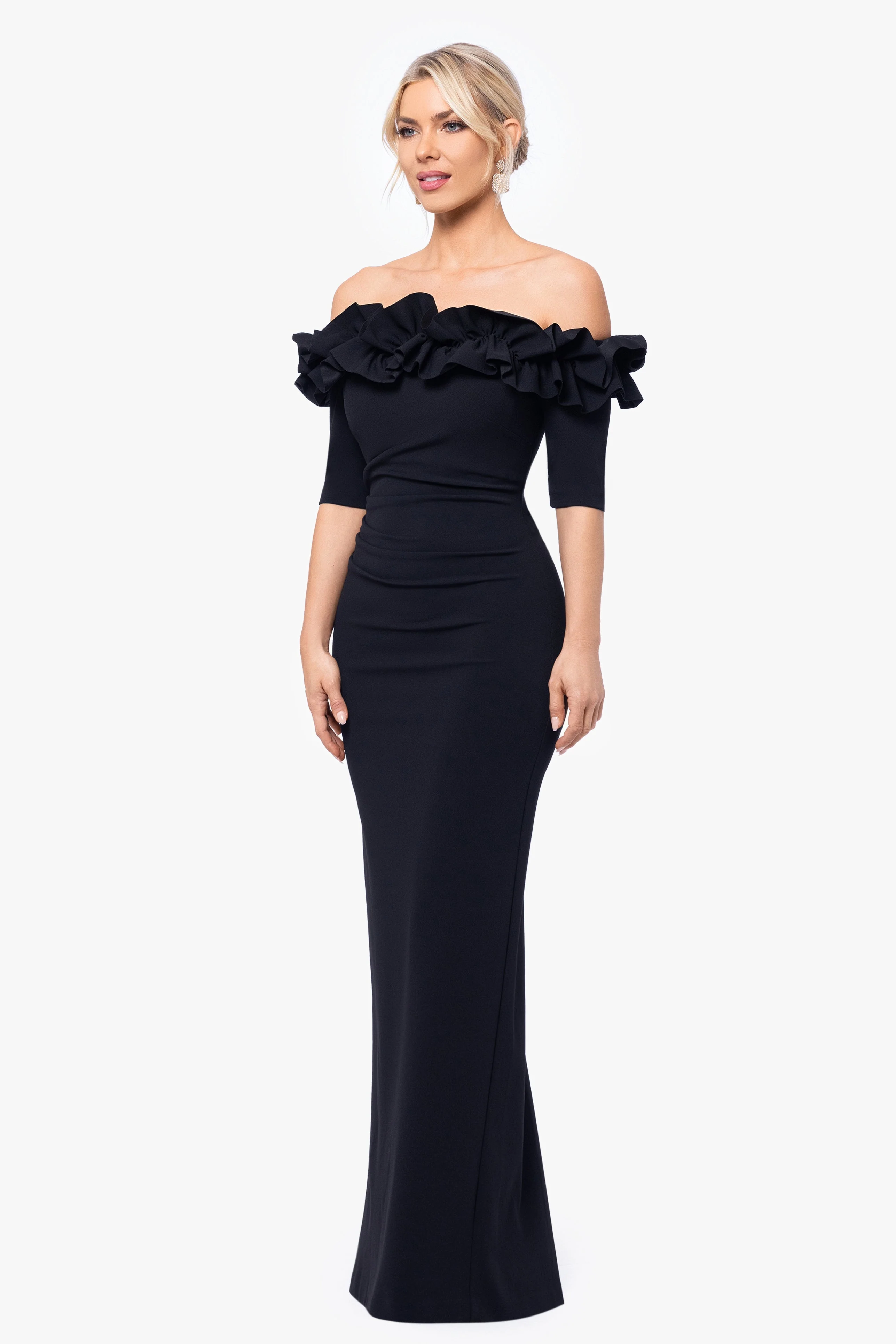 "Isla" Scuba Crepe Off The Shoulder Ruffle Dress - Image 4