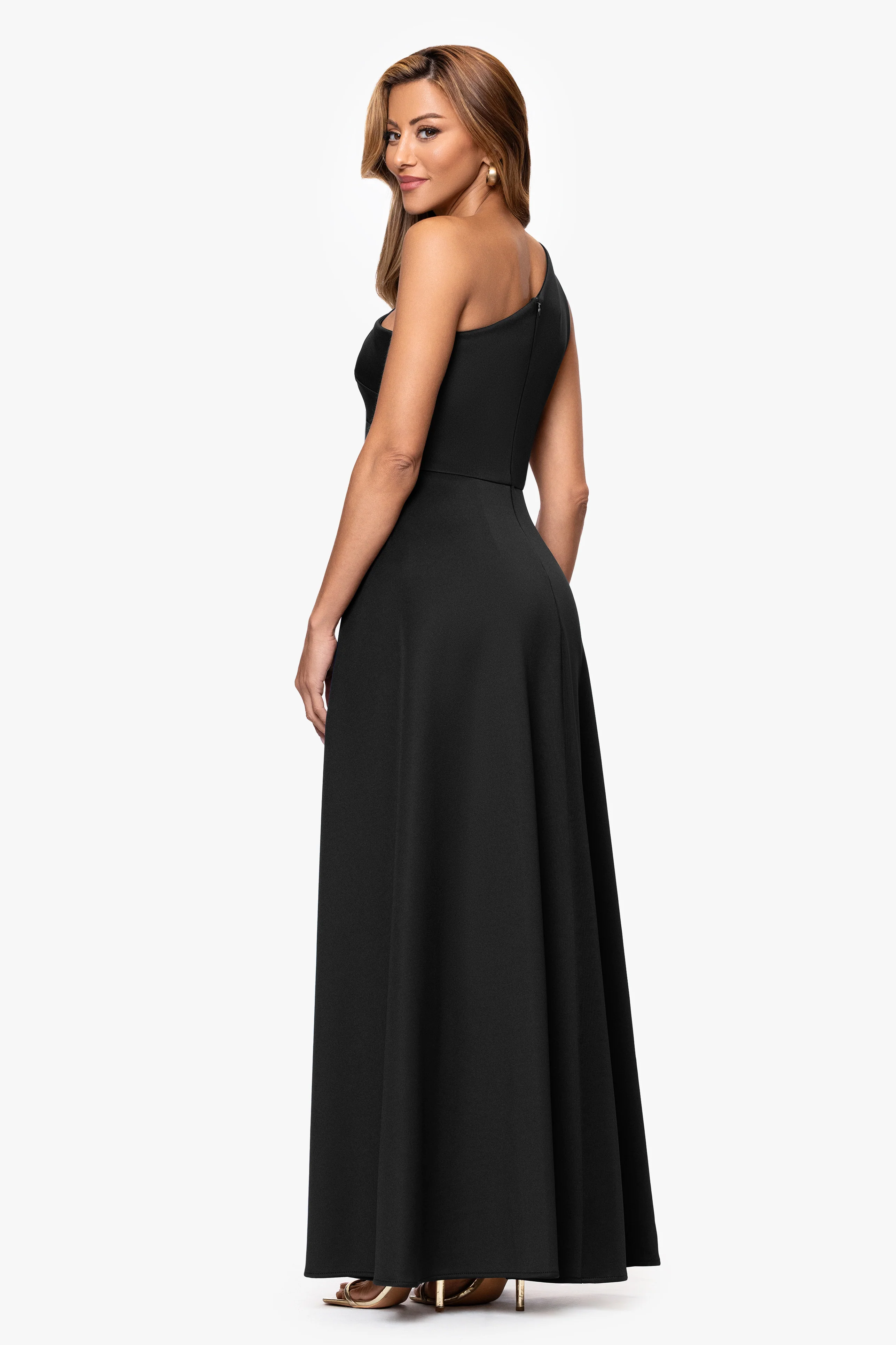 "Jalen" Techno Scuba One Shoulder Back Drape Dress - Image 3