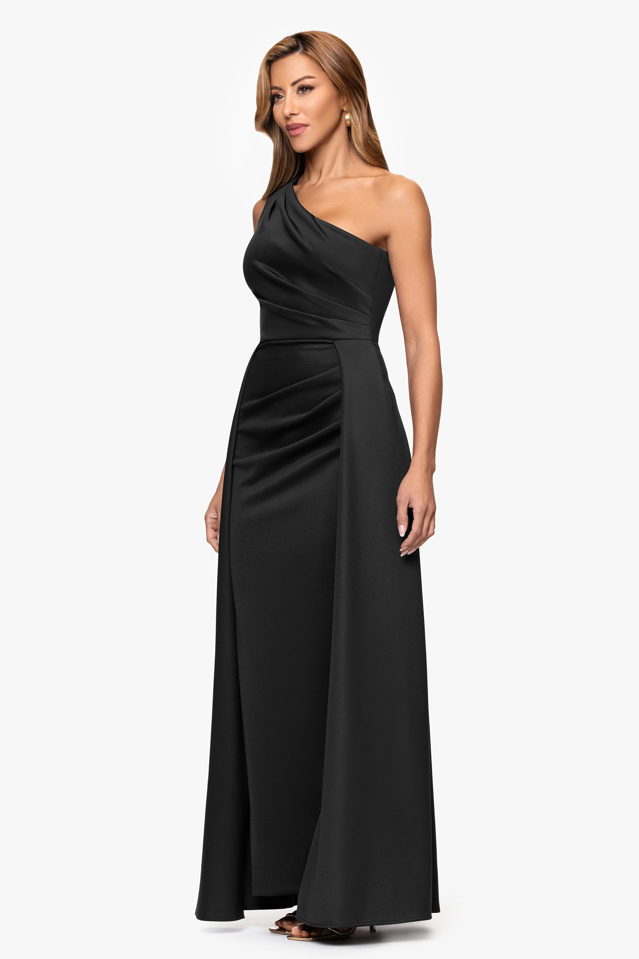 "Jalen" Techno Scuba One Shoulder Back Drape Dress - Image 4