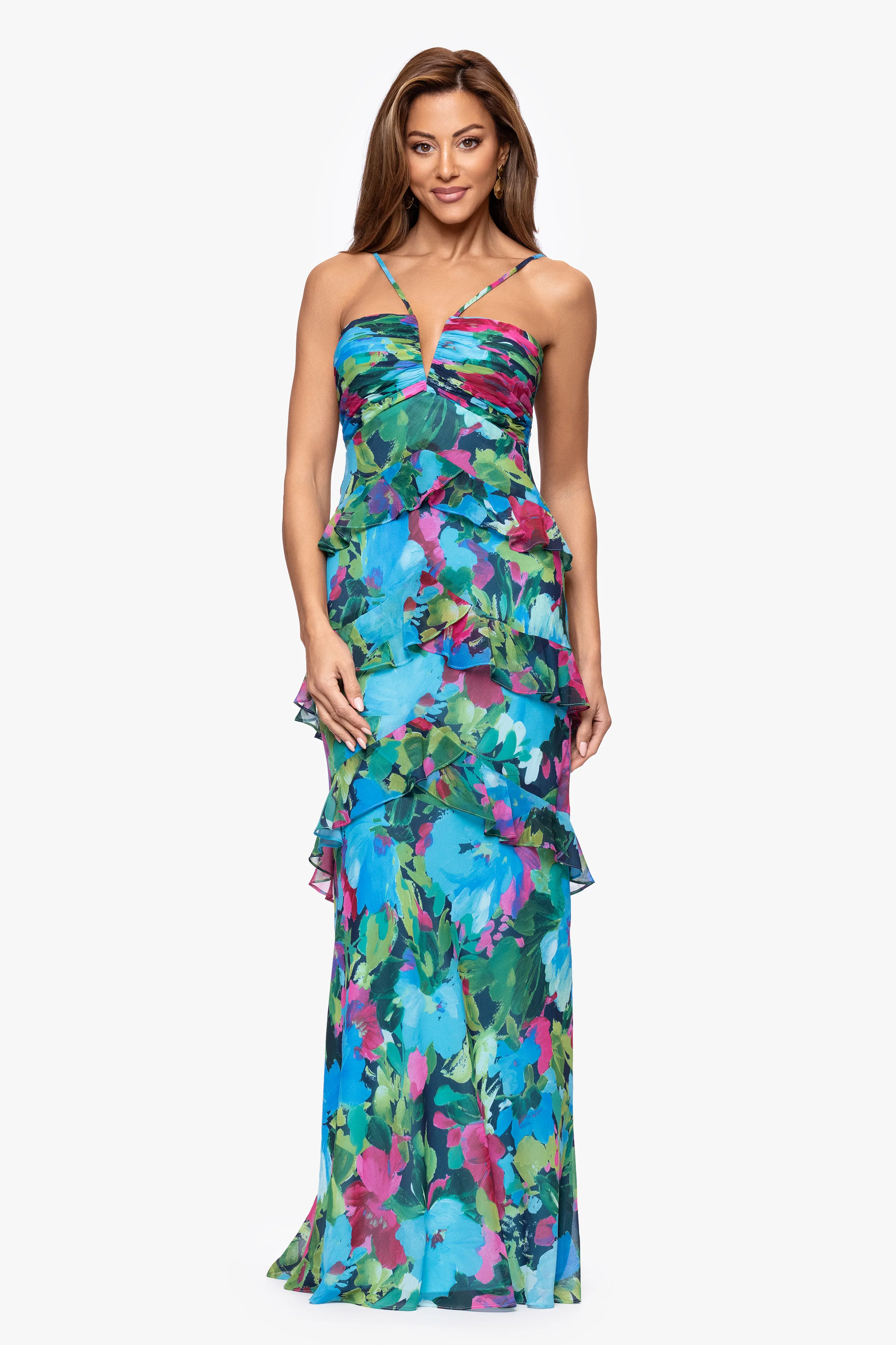 "Jayla" Print Chiffon Tiered Ruffle Dress