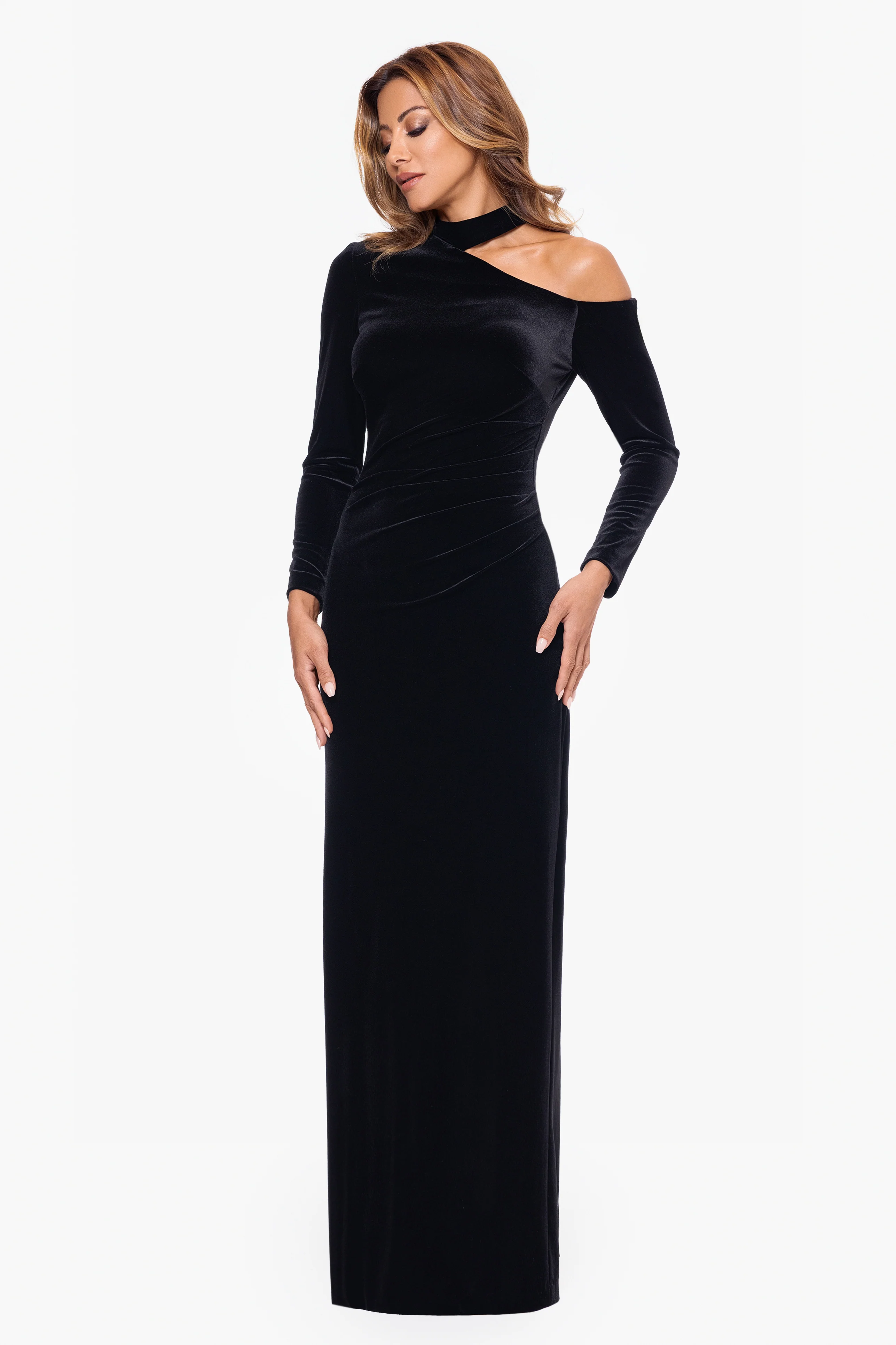 "Julia" Velvet Cut Out Shoulder Dress - Image 4
