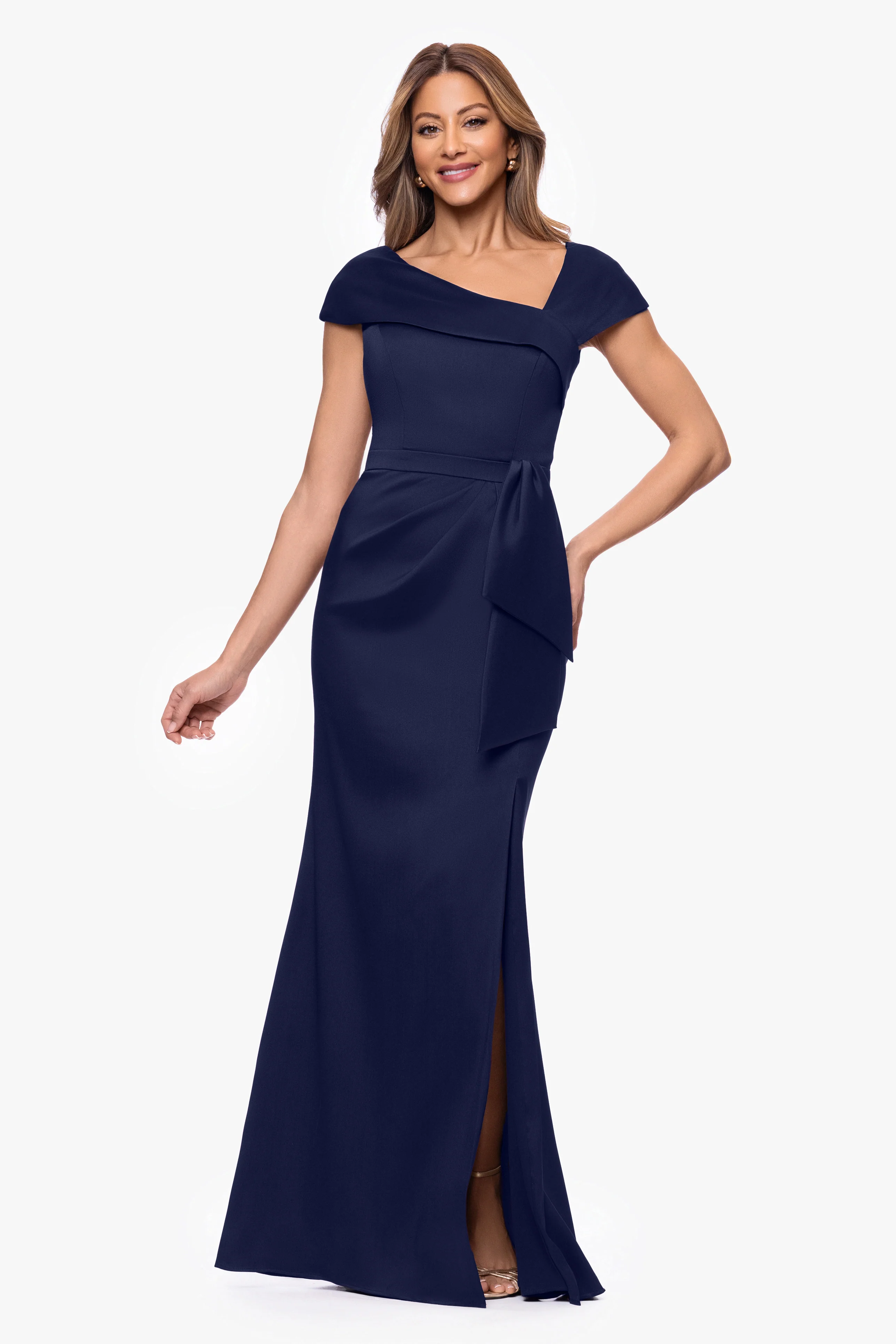 "Katelyn" Stretch Mikado Asymmetrical Neckline Dress
