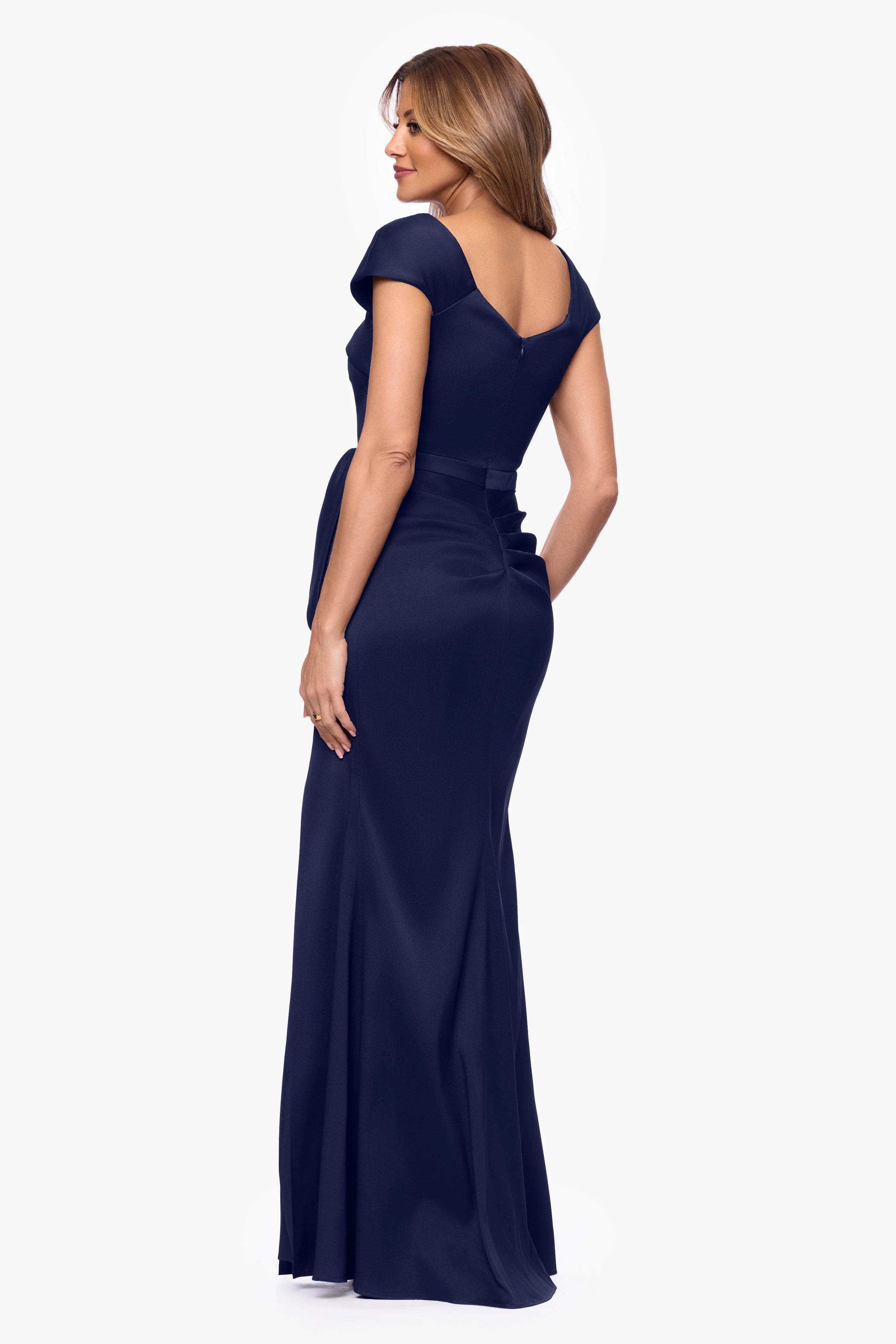 "Katelyn" Stretch Mikado Asymmetrical Neckline Dress - Image 3