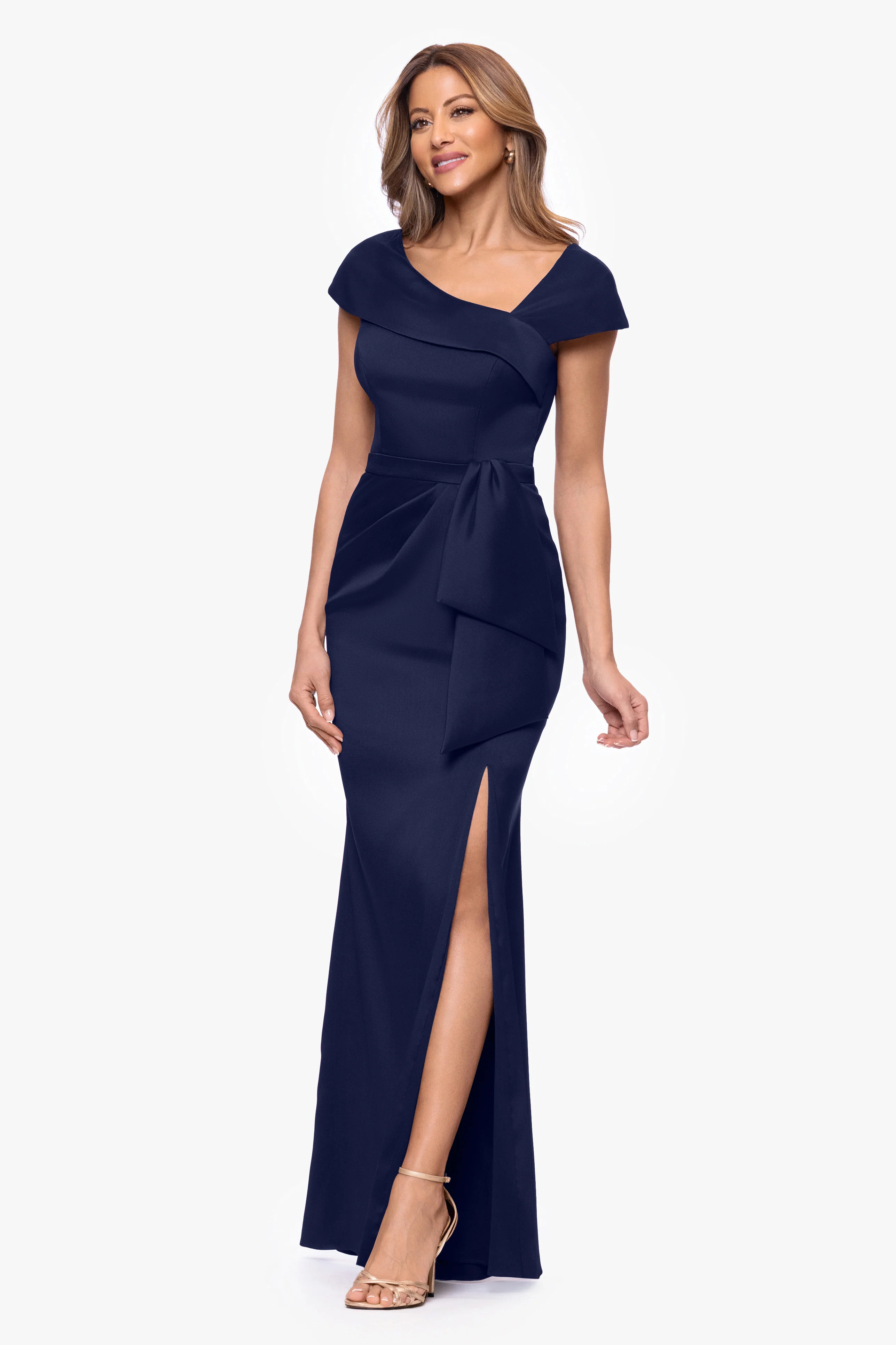 "Katelyn" Stretch Mikado Asymmetrical Neckline Dress - Image 4
