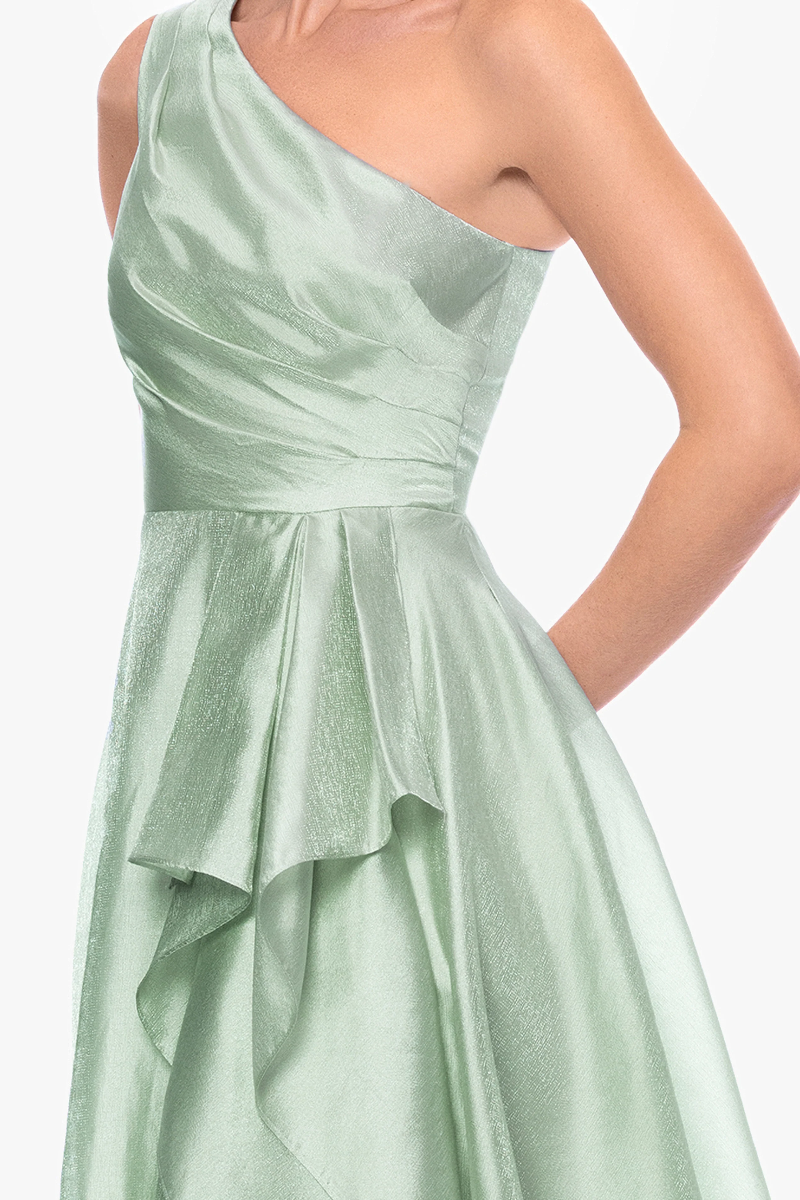 "Keira" Metallic Organza One Shoulder Midi Dress - Image 3