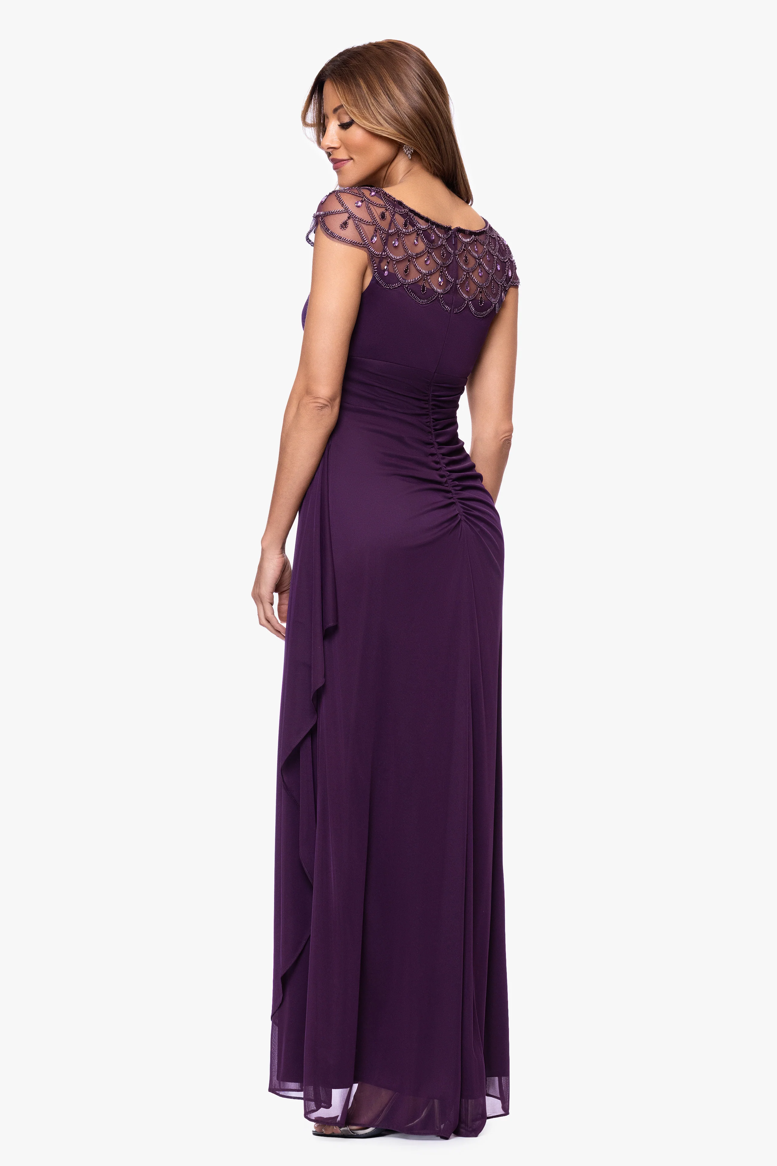 "Khloe" Sheer Matte Jersey Embellished Ruffle Dress - Image 3