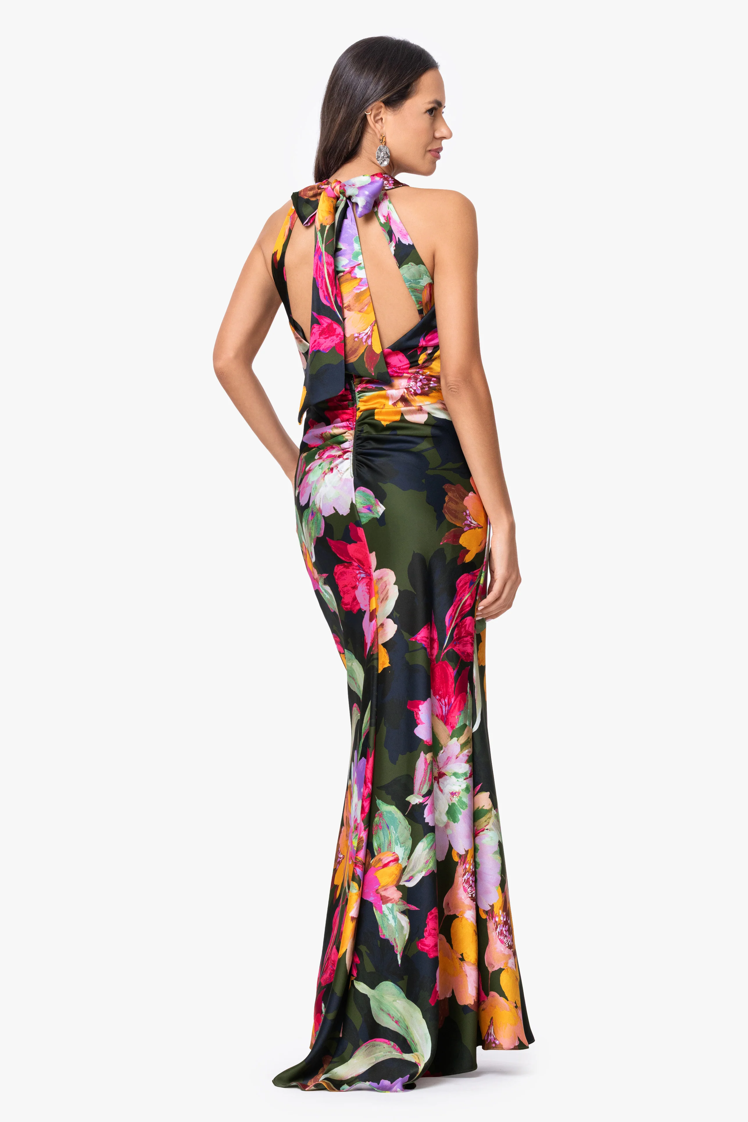 "Kristine" Printed Satin Tie Neck Dress - Image 4