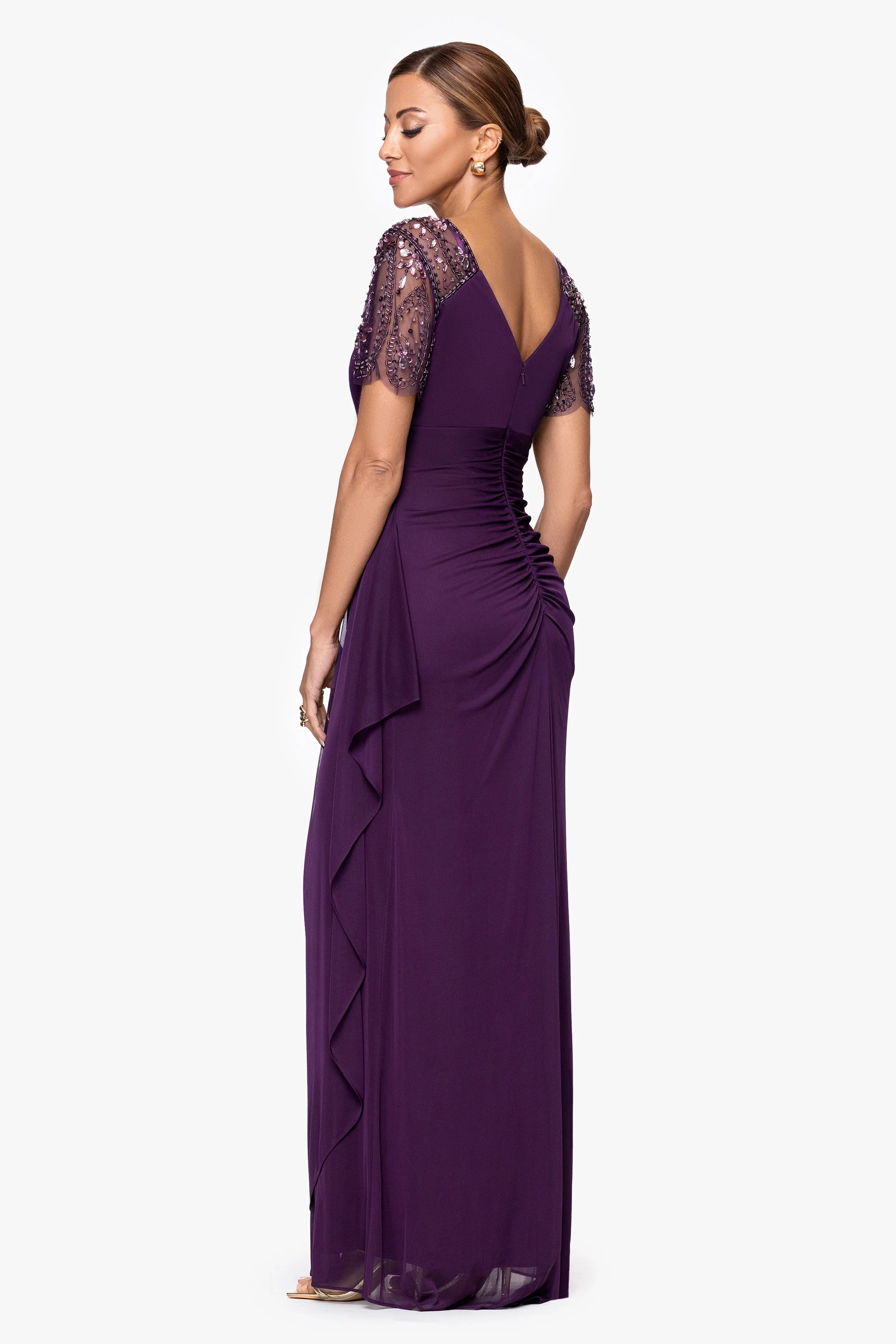 "Lana" Sheer Matte Jersey Beaded Flutter Sleeve Dress - Image 10