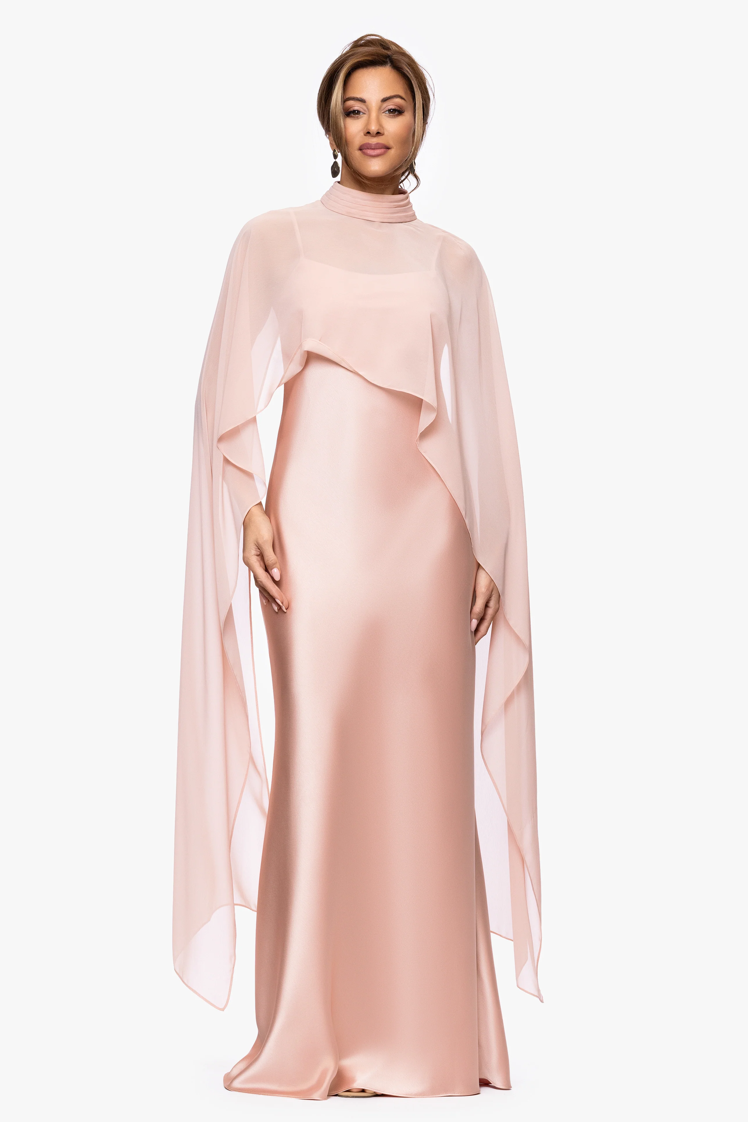 "Laura" Satin Dress With Removable Chiffon Shawl Dress - Image 13