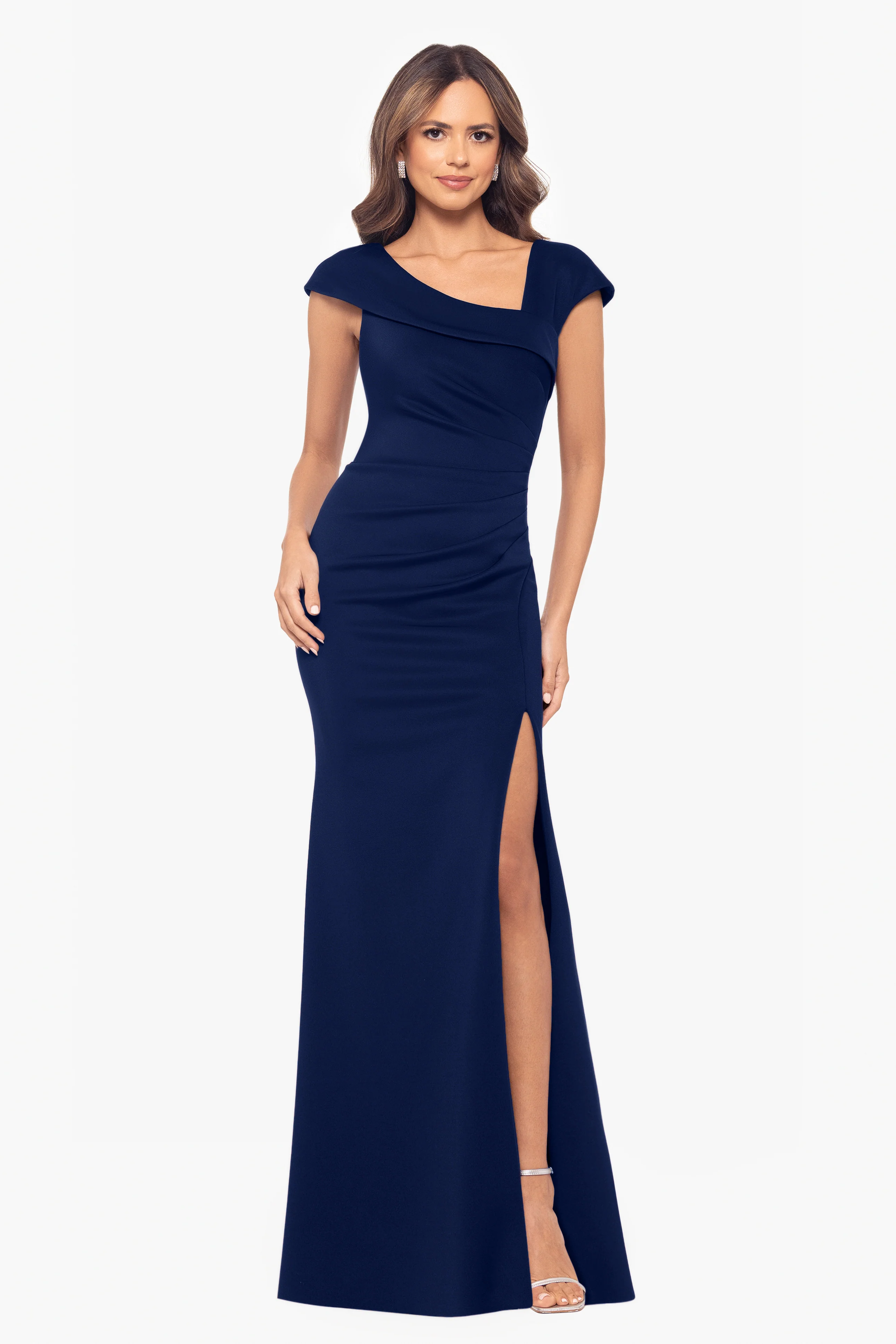 "Lenore" Techno Scuba Asymmetrical Neckline Dress - Image 11