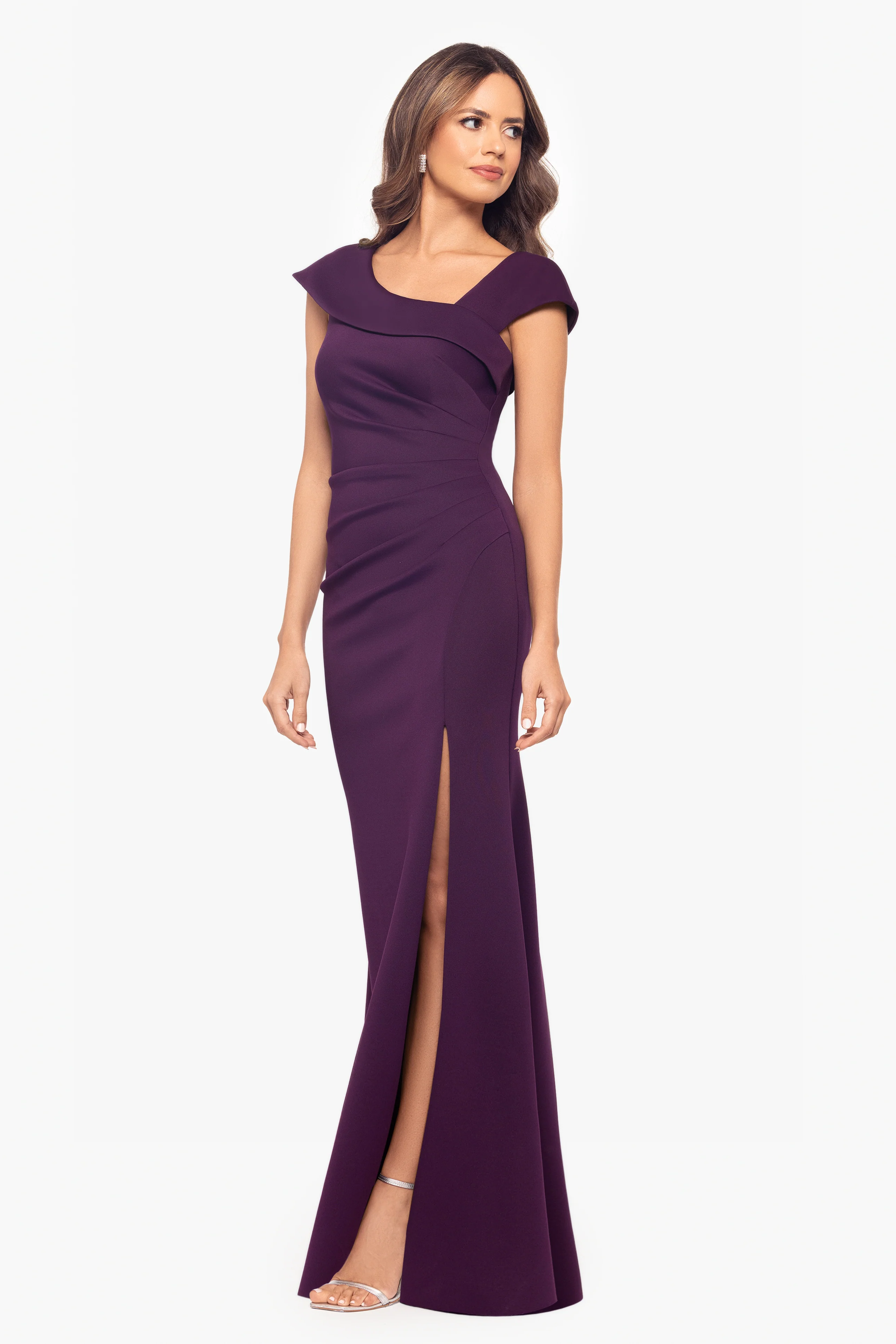 "Lenore" Techno Scuba Asymmetrical Neckline Dress - Image 8