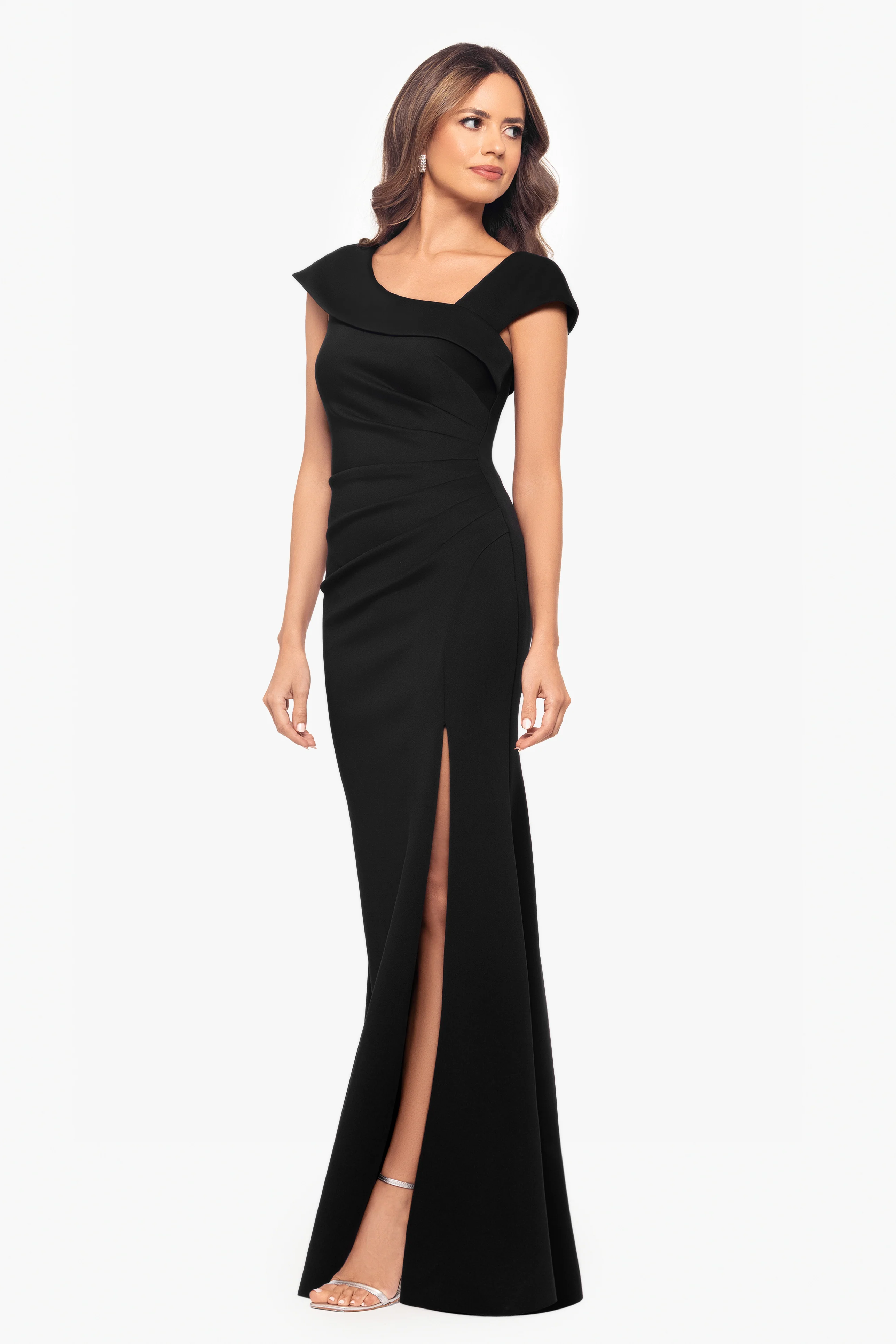"Lenore" Techno Scuba Asymmetrical Neckline Dress - Image 3
