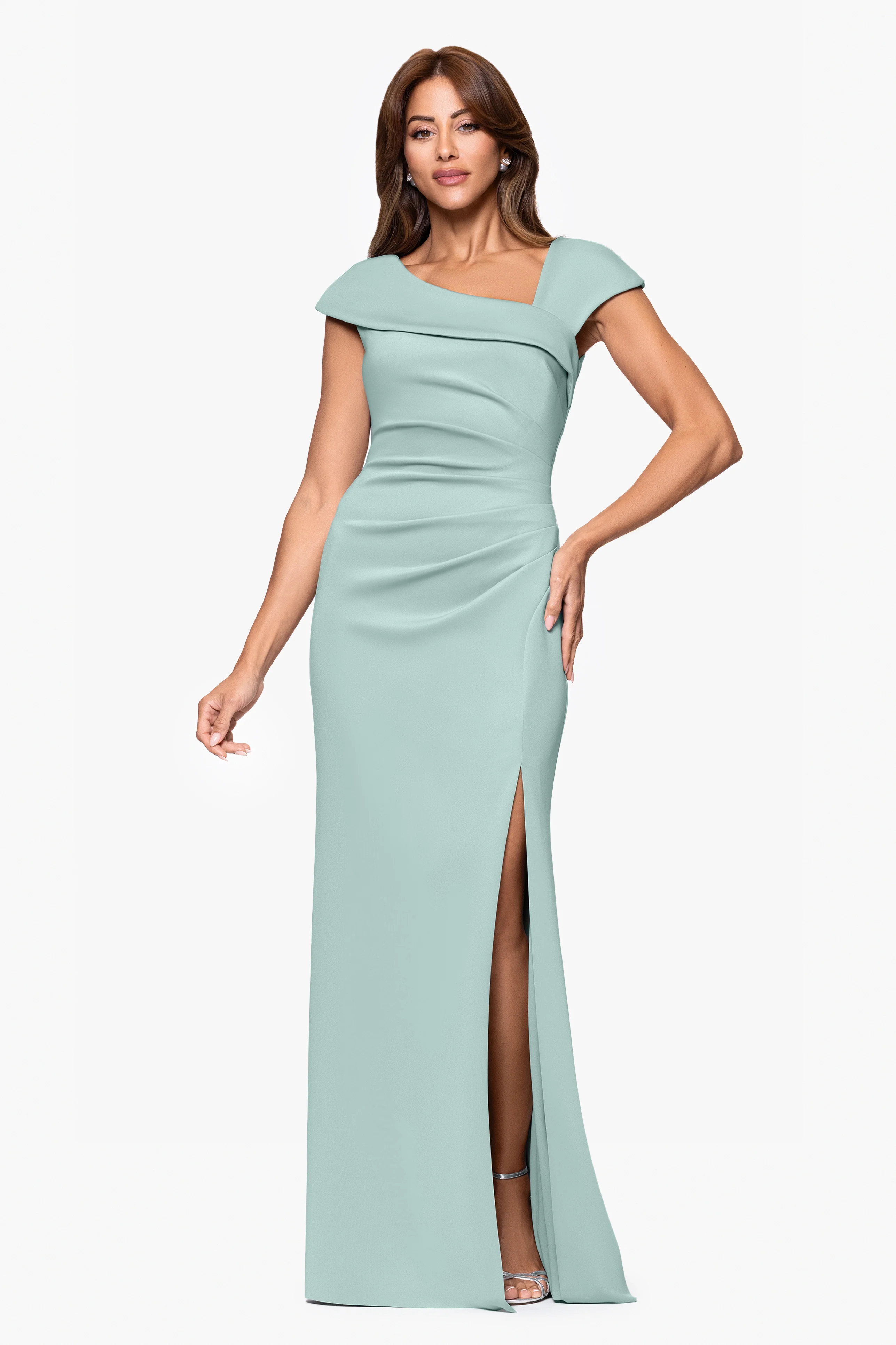 "Lenore" Techno Scuba Asymmetrical Neckline Dress - Image 19