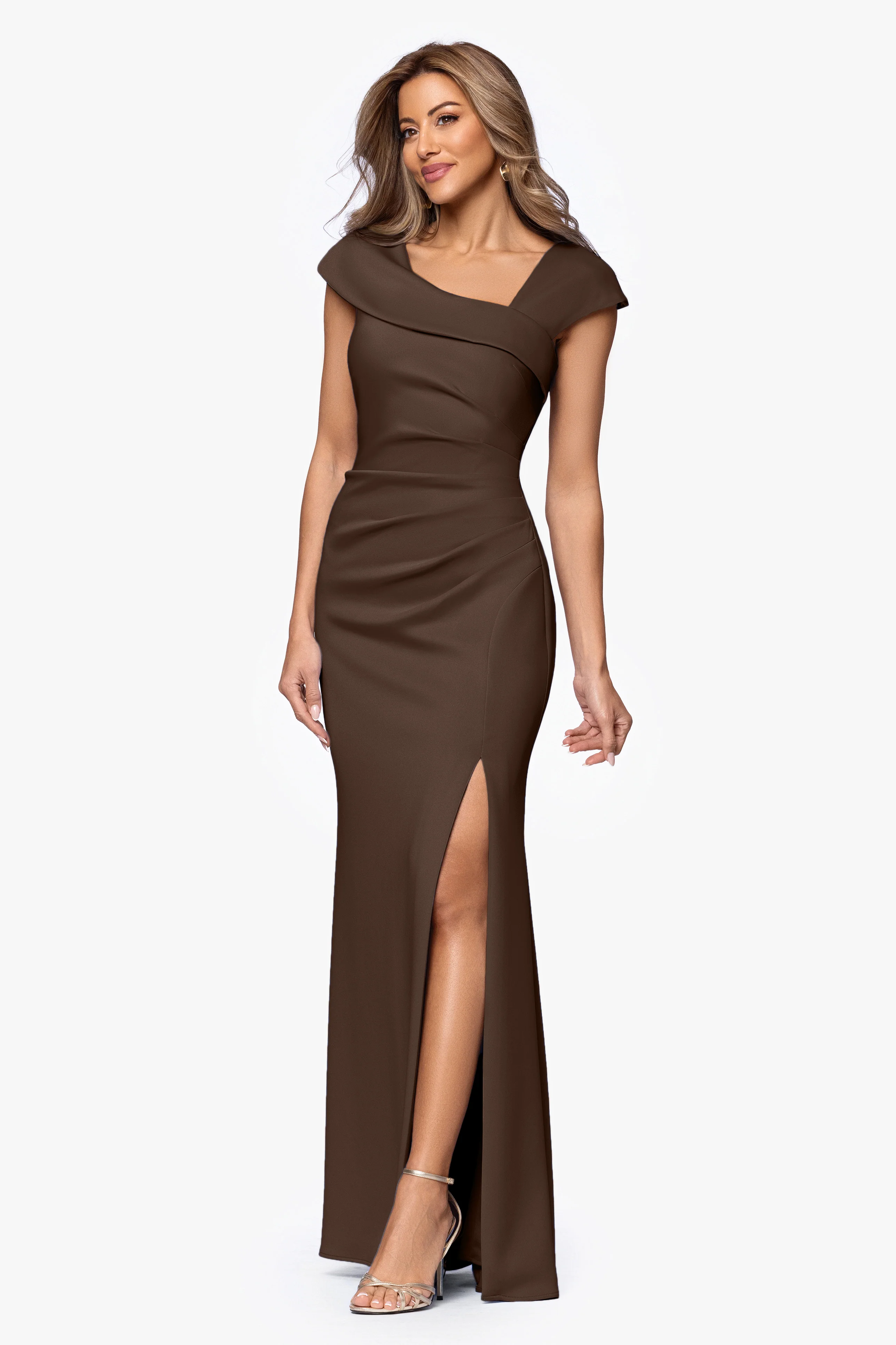 "Lenore" Techno Scuba Asymmetrical Neckline Dress - Image 39