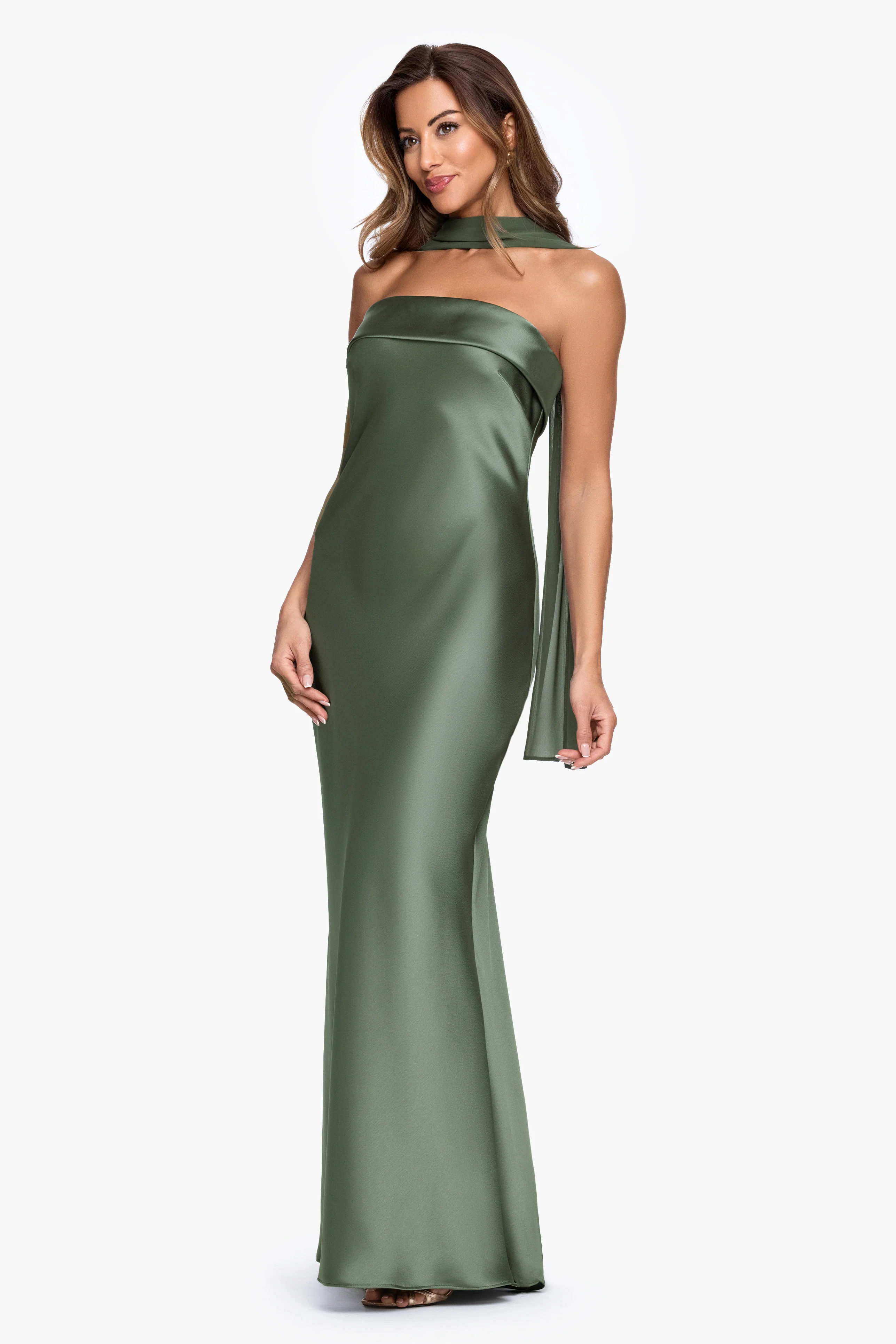"Lila" Satin With Hammered Chiffon Scarf Dress - Image 4
