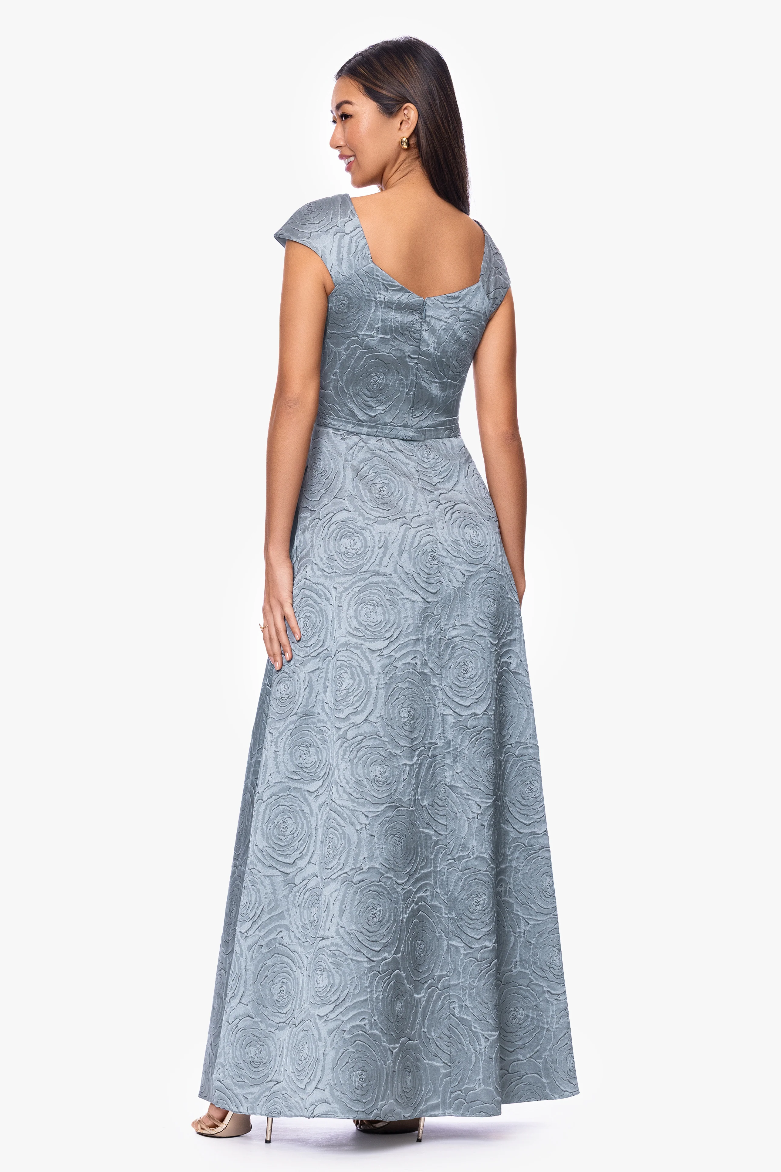 "Lorelai" Brocade Asymmetric Neck Dress - Image 3