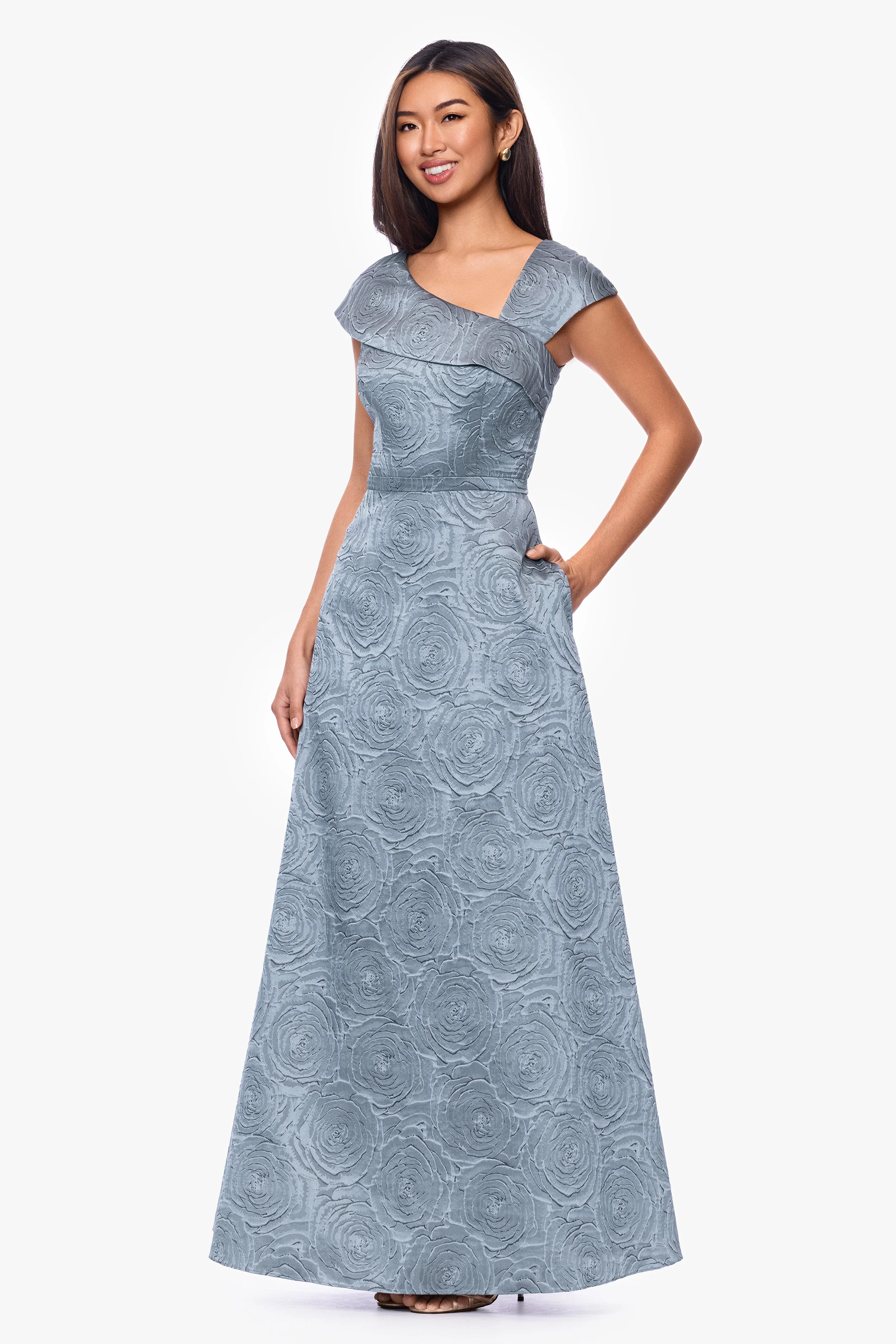 "Lorelai" Brocade Asymmetric Neck Dress - Image 4