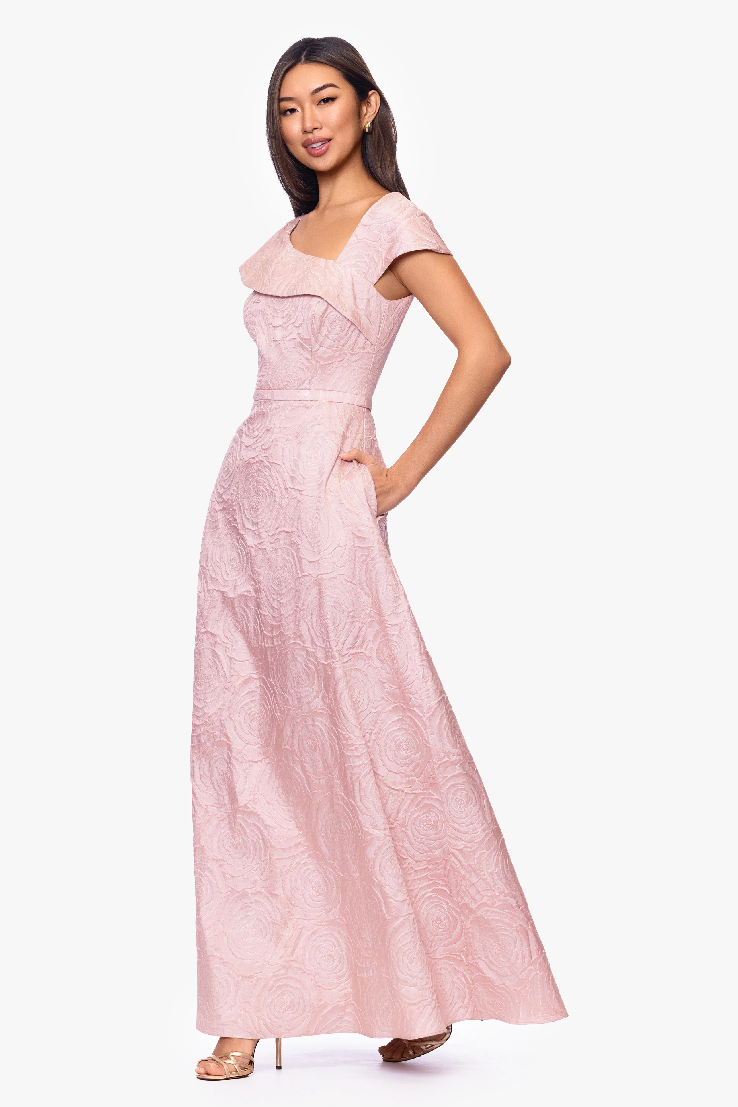 "Lorelai" Brocade Asymmetric Neck Dress - Image 4