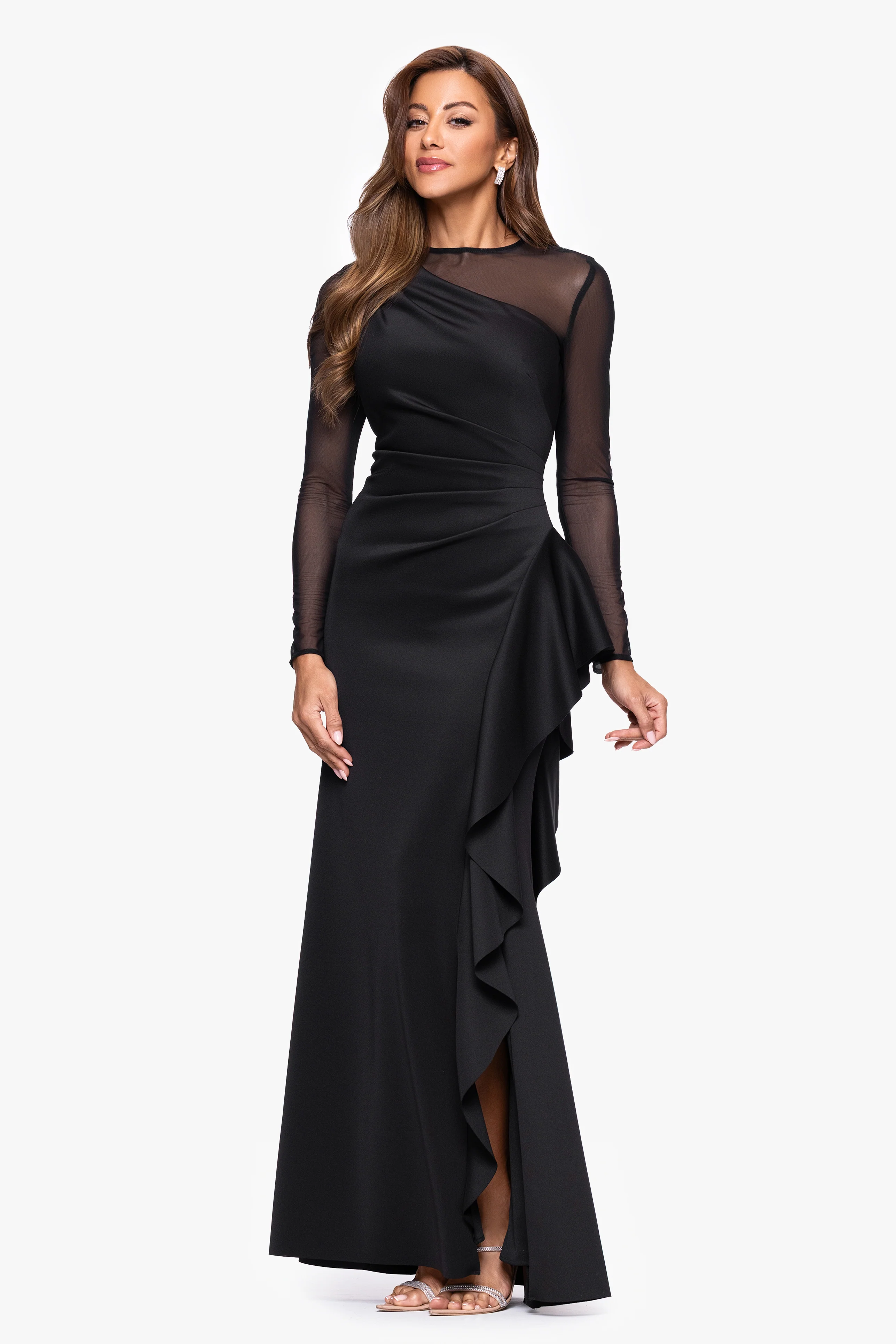 "Lyra" Techno Scuba Mesh Long Sleeve Dress - Image 4