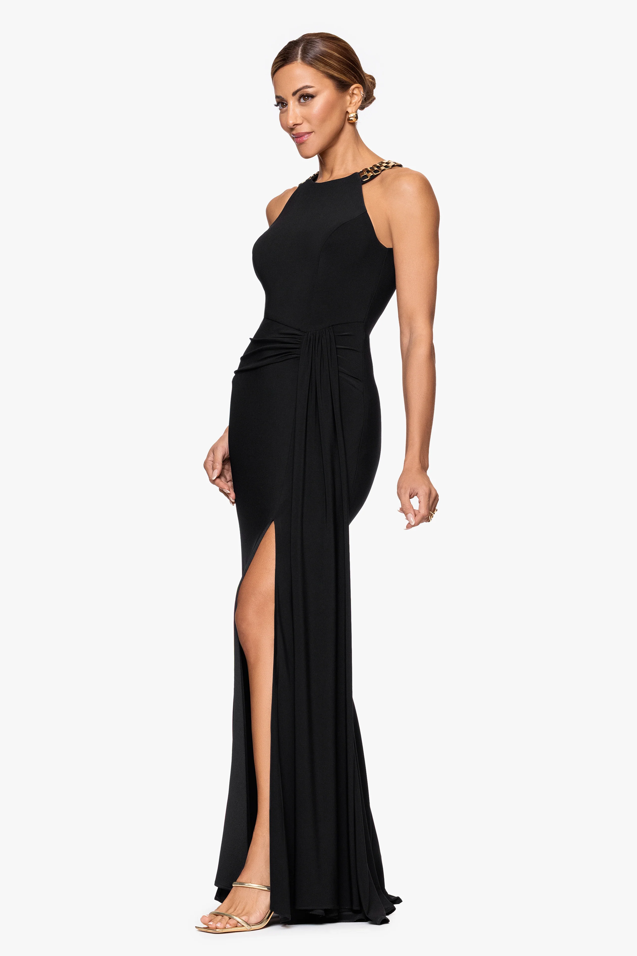 "Malia" Jersey Knit Gold Chain Embellished Dress - Image 4