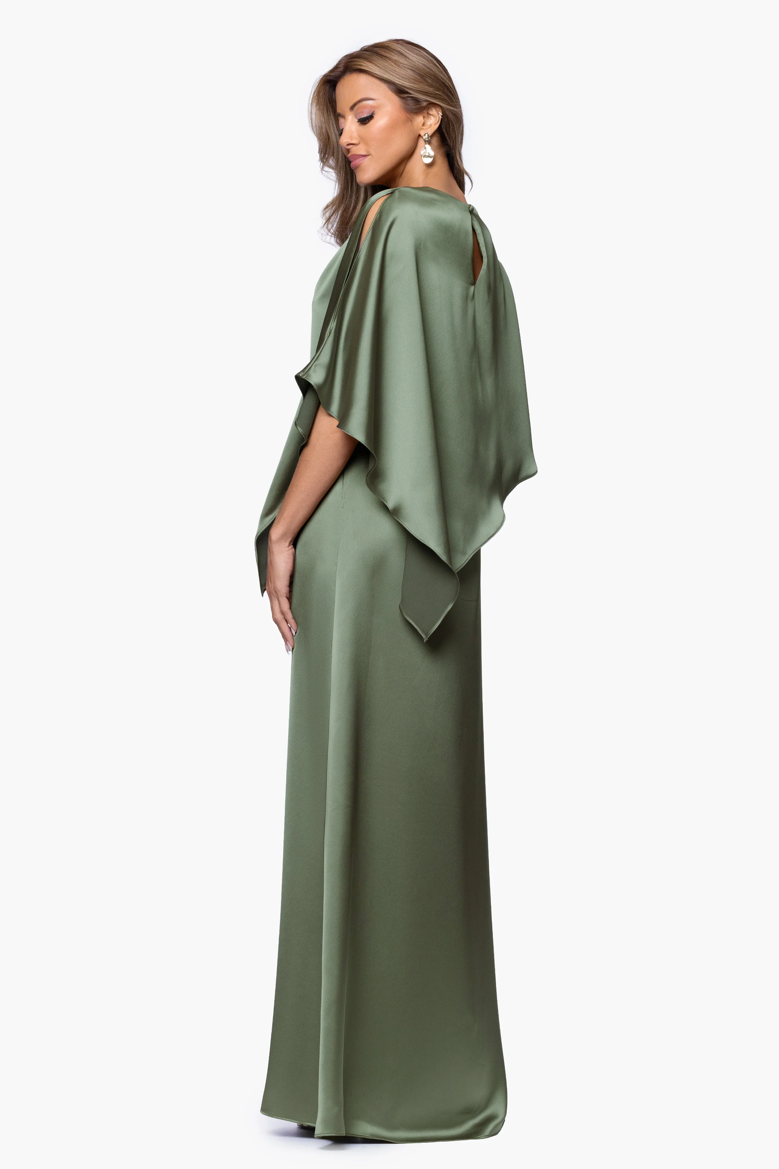 "Misty" Satin Overlay Cape Dress - Image 3