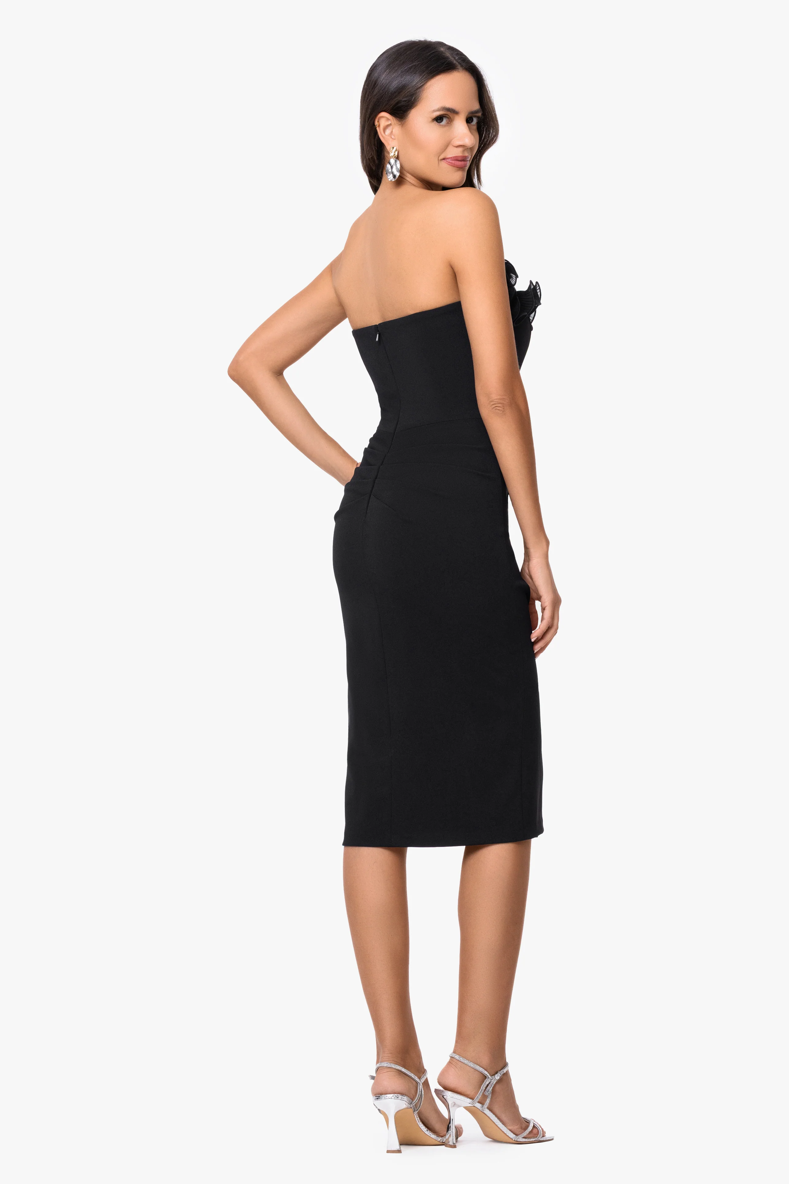 "Myla" Scuba Crepe With Chiffon Ruffle Short Dress - Image 3