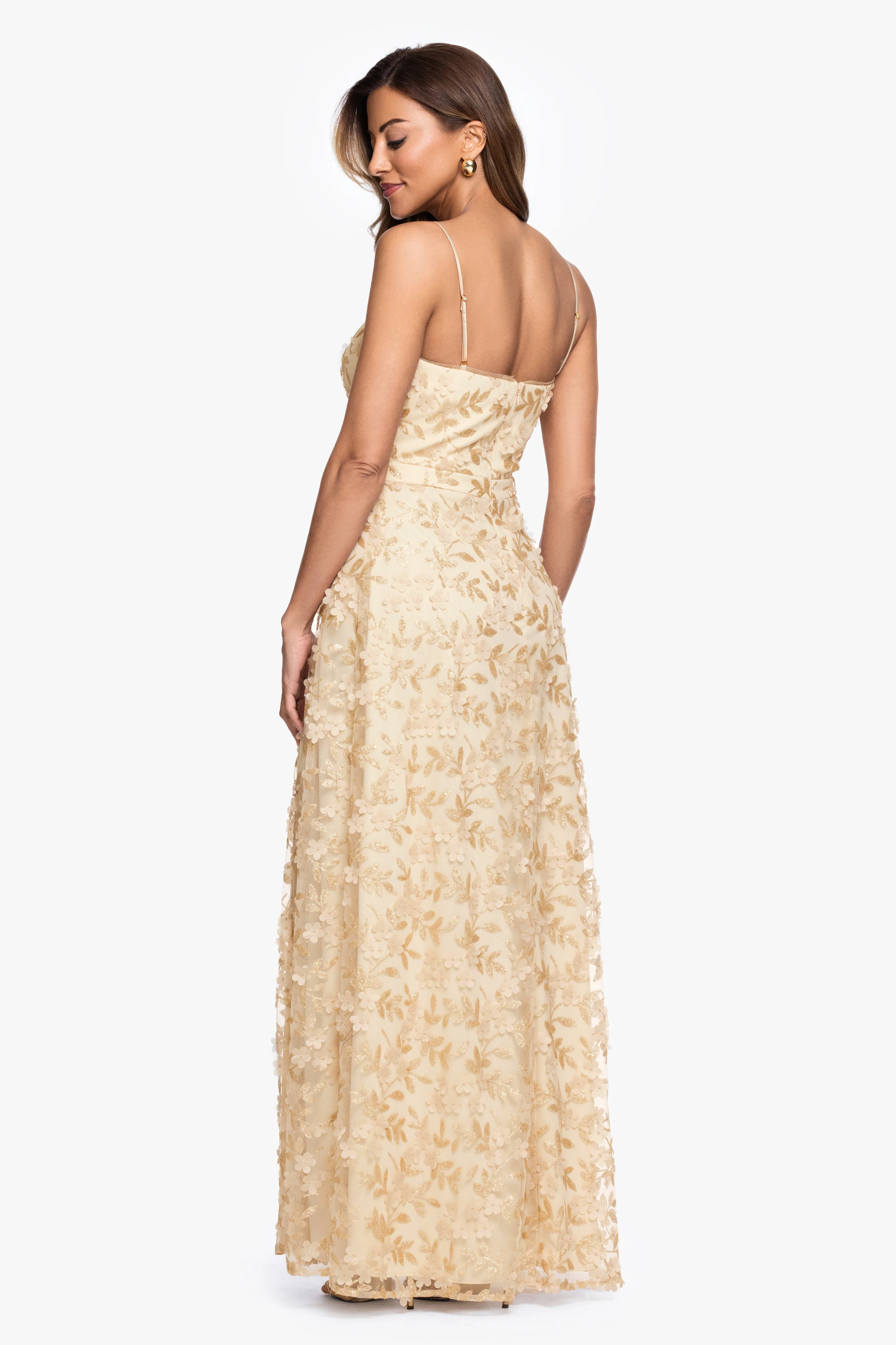 "Natalie" Flower Embellished Spaghetti Strap Gown - Image 3