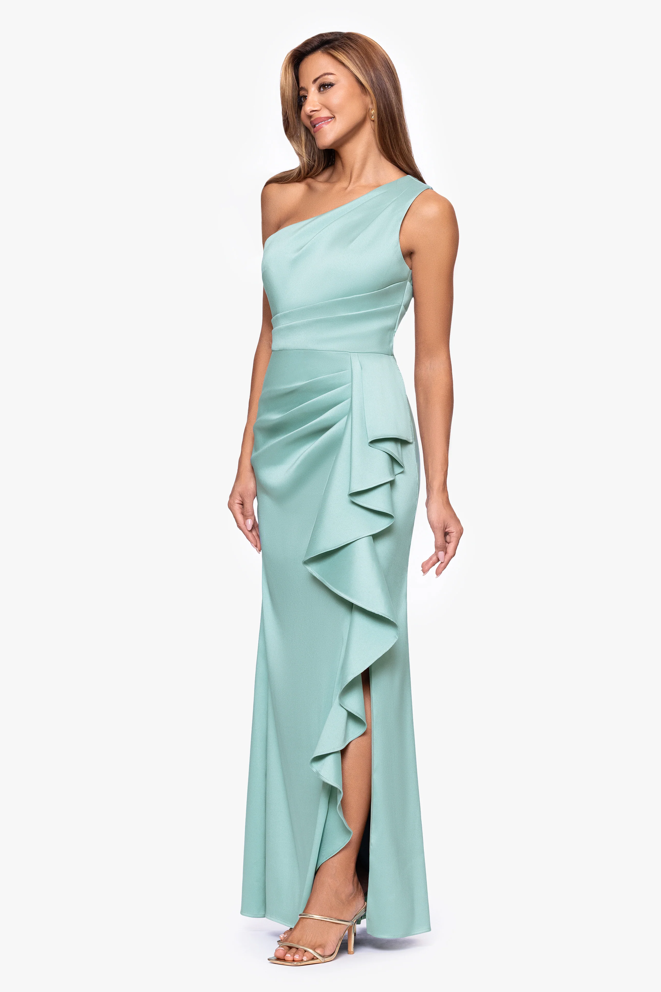 "Nikki" Mikado One Shoulder Ruffle Dress - Image 4
