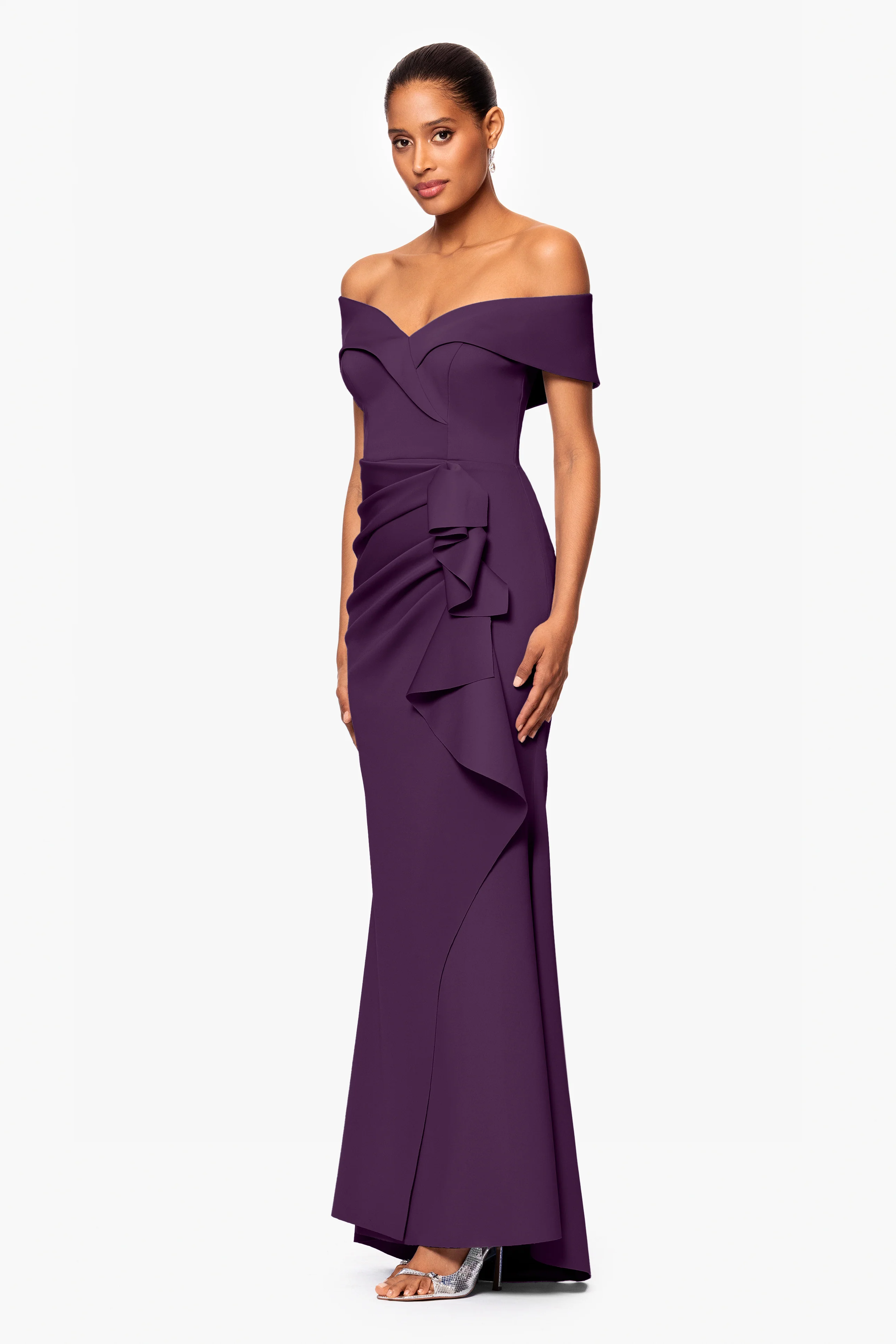 "Patti" Long Off the Shoulder Techno Scuba Dress - Image 49
